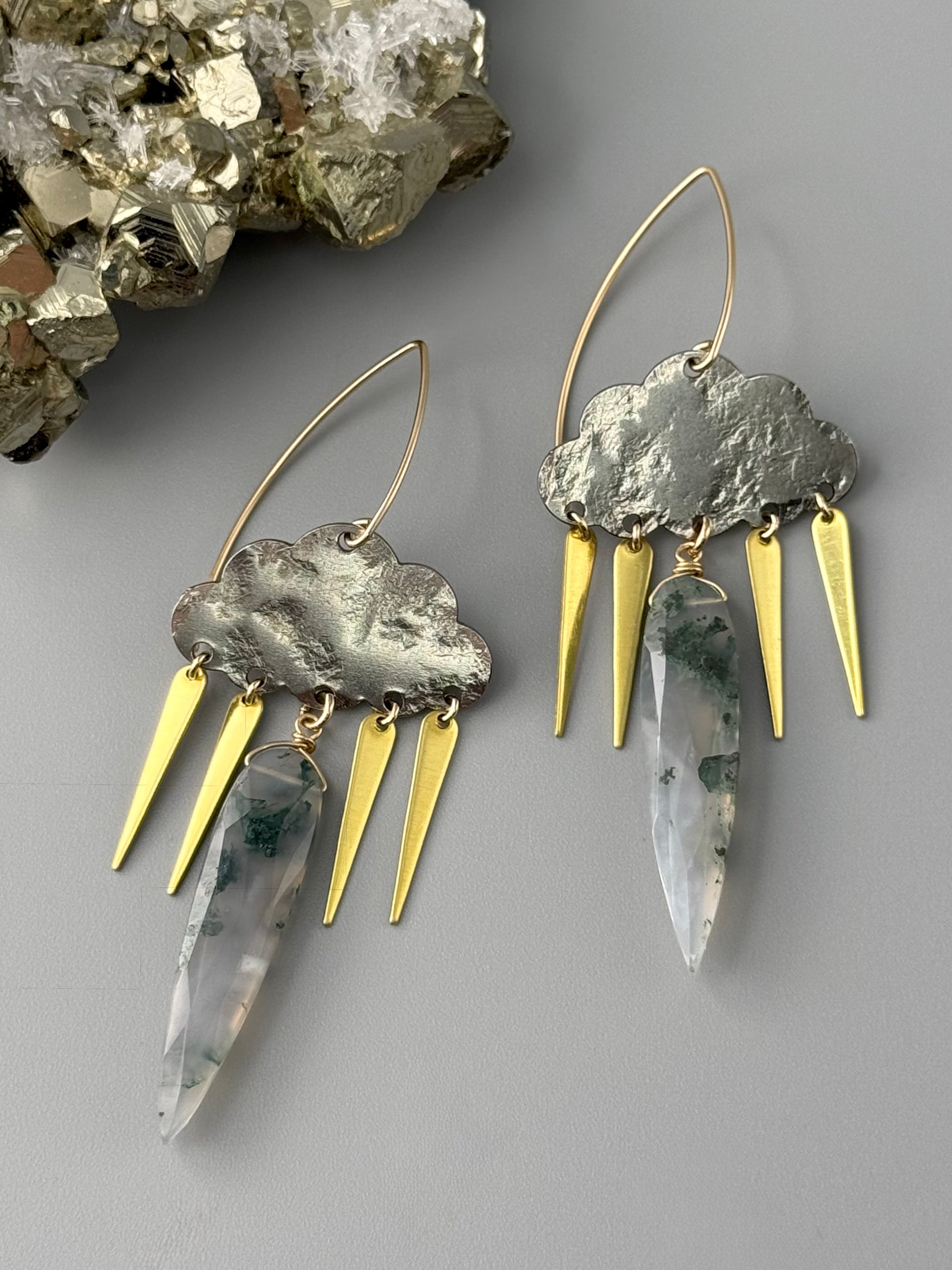 •STORMY• moss agate + mixed metal earrings