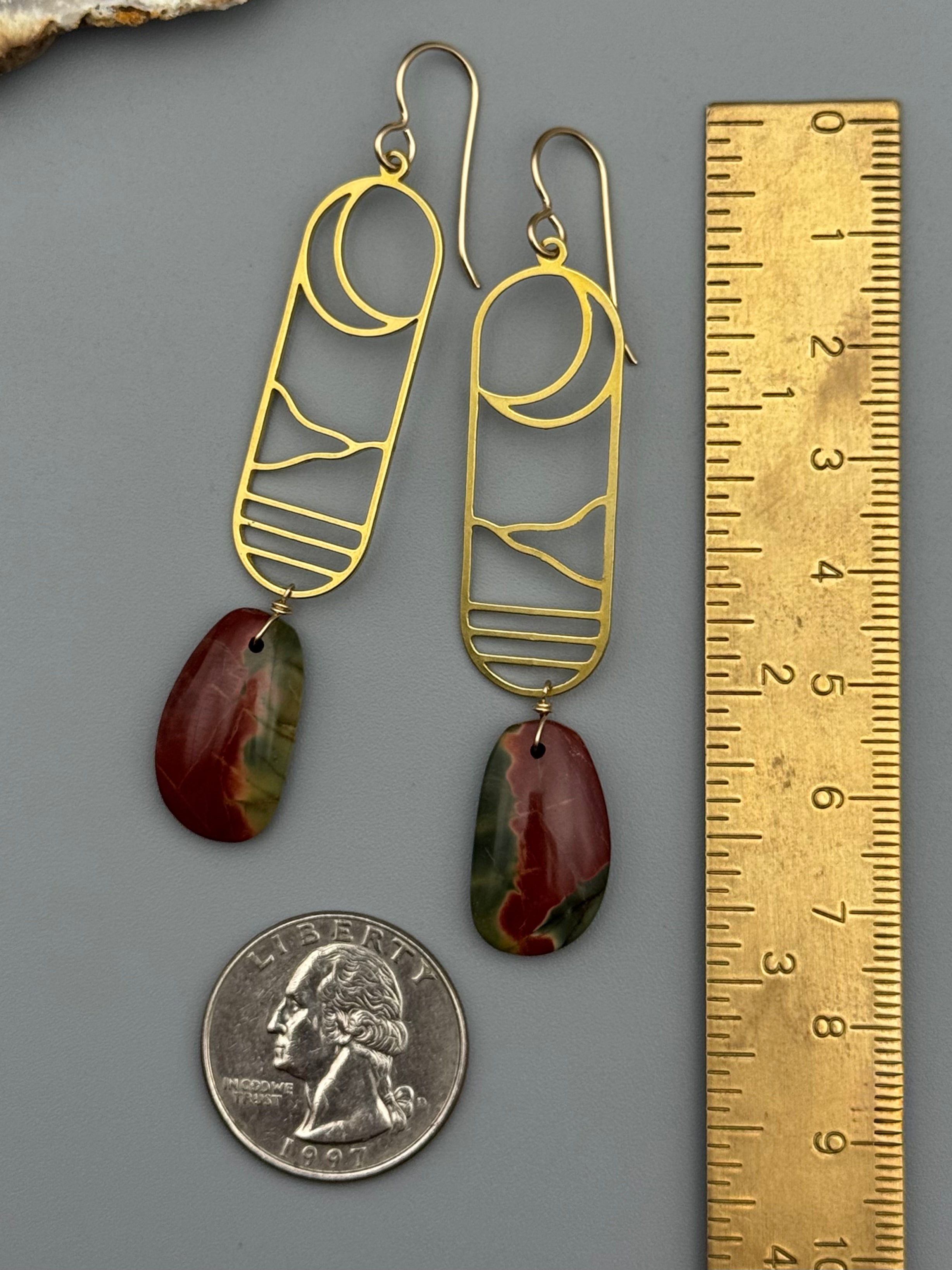 •CRESCENT COVE• red creek jasper + gold earrings