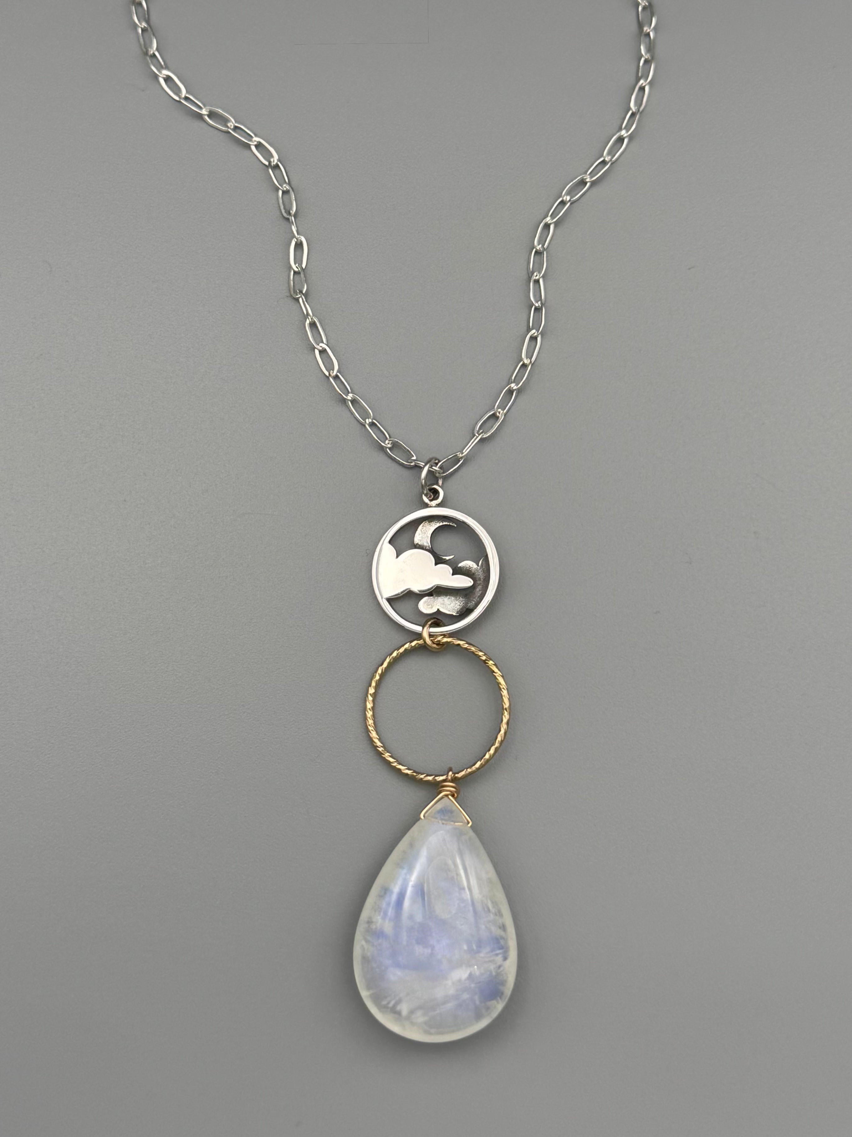 •NYX• rainbow moonstone + mixed metal necklace (17"-19" long)