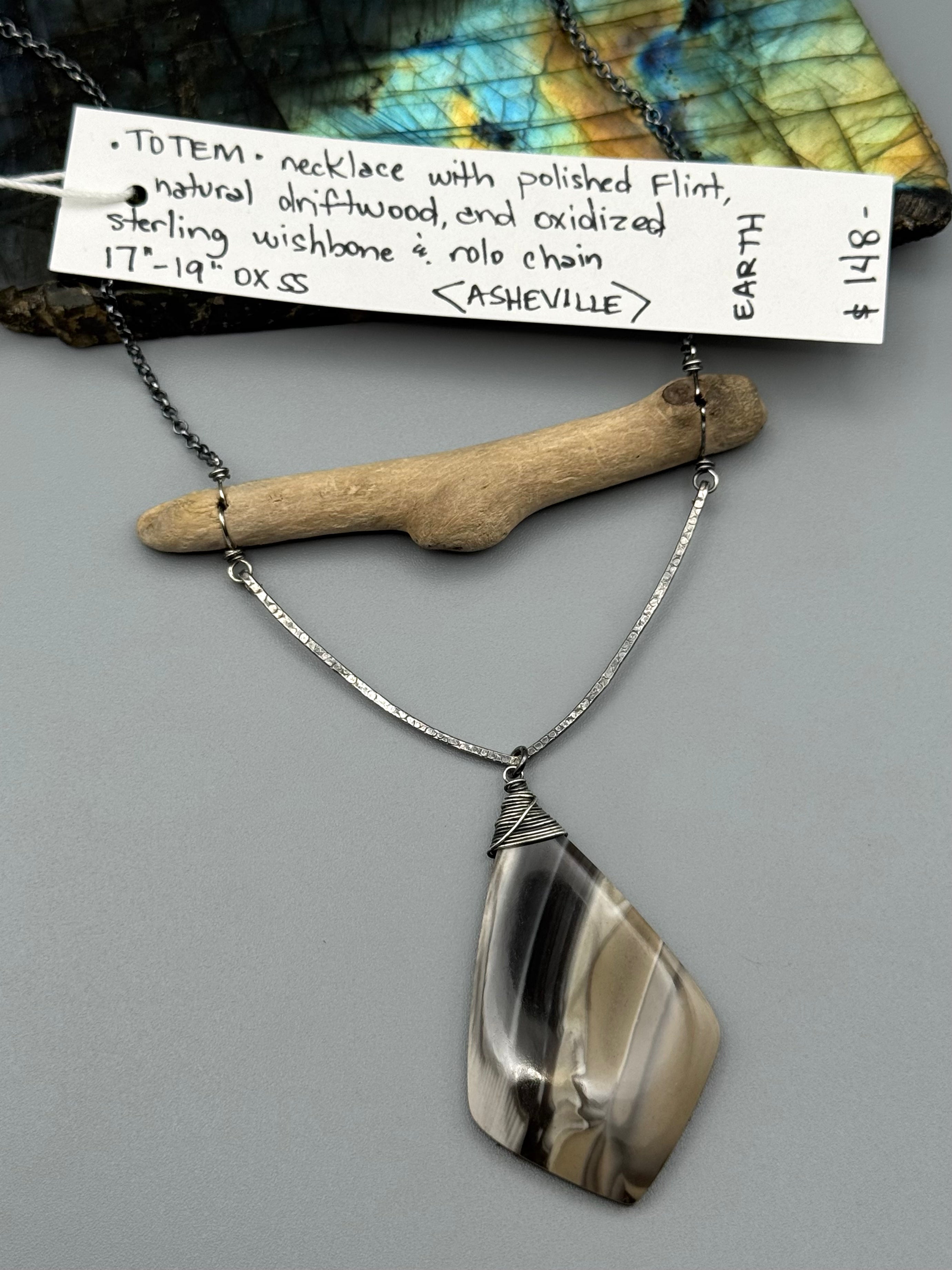 •TOTEM• flint + silver necklace (17"-19" long)