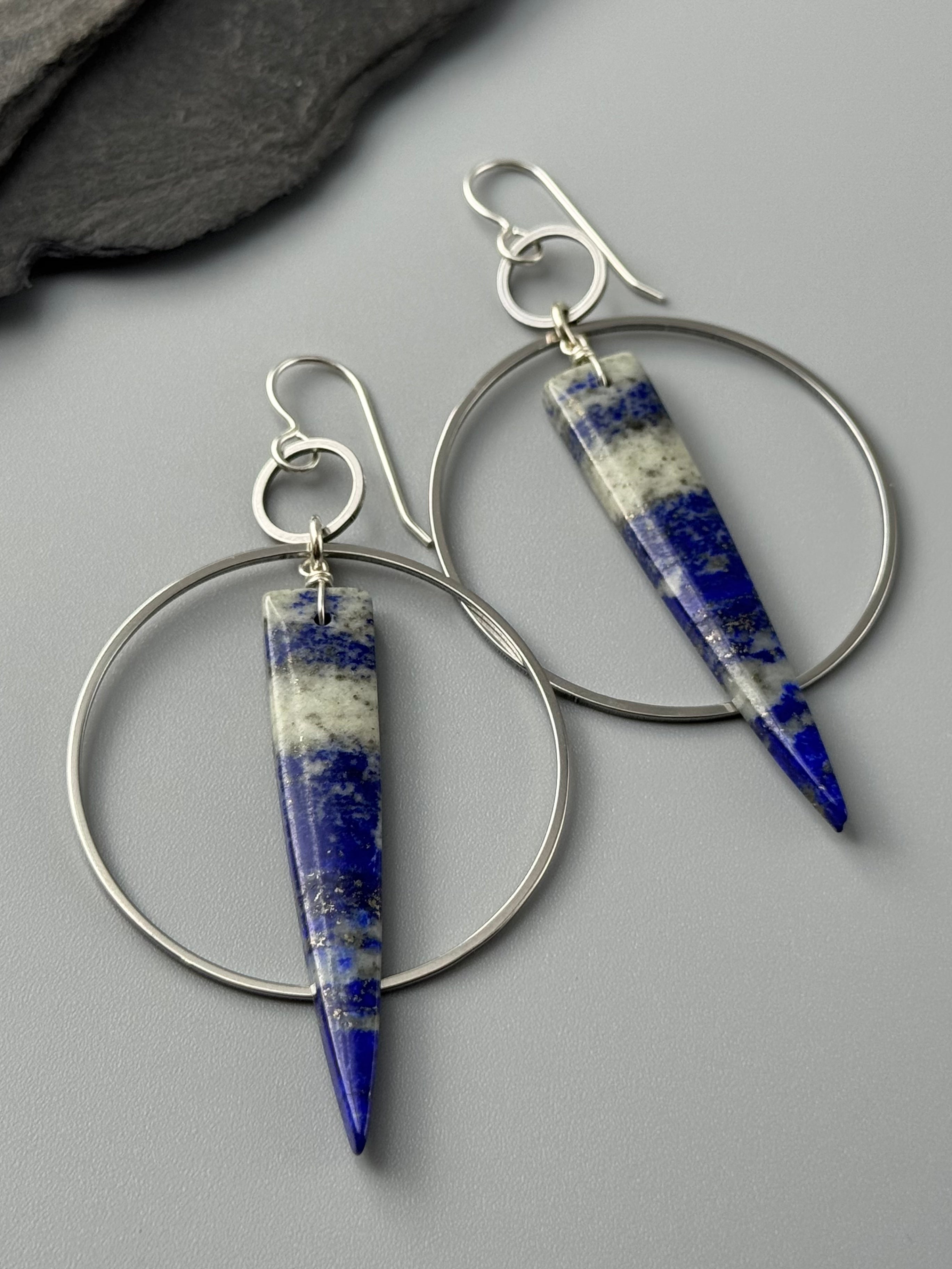 •EQUA-ORBIT• lapis lazuli fangs + silver earrings