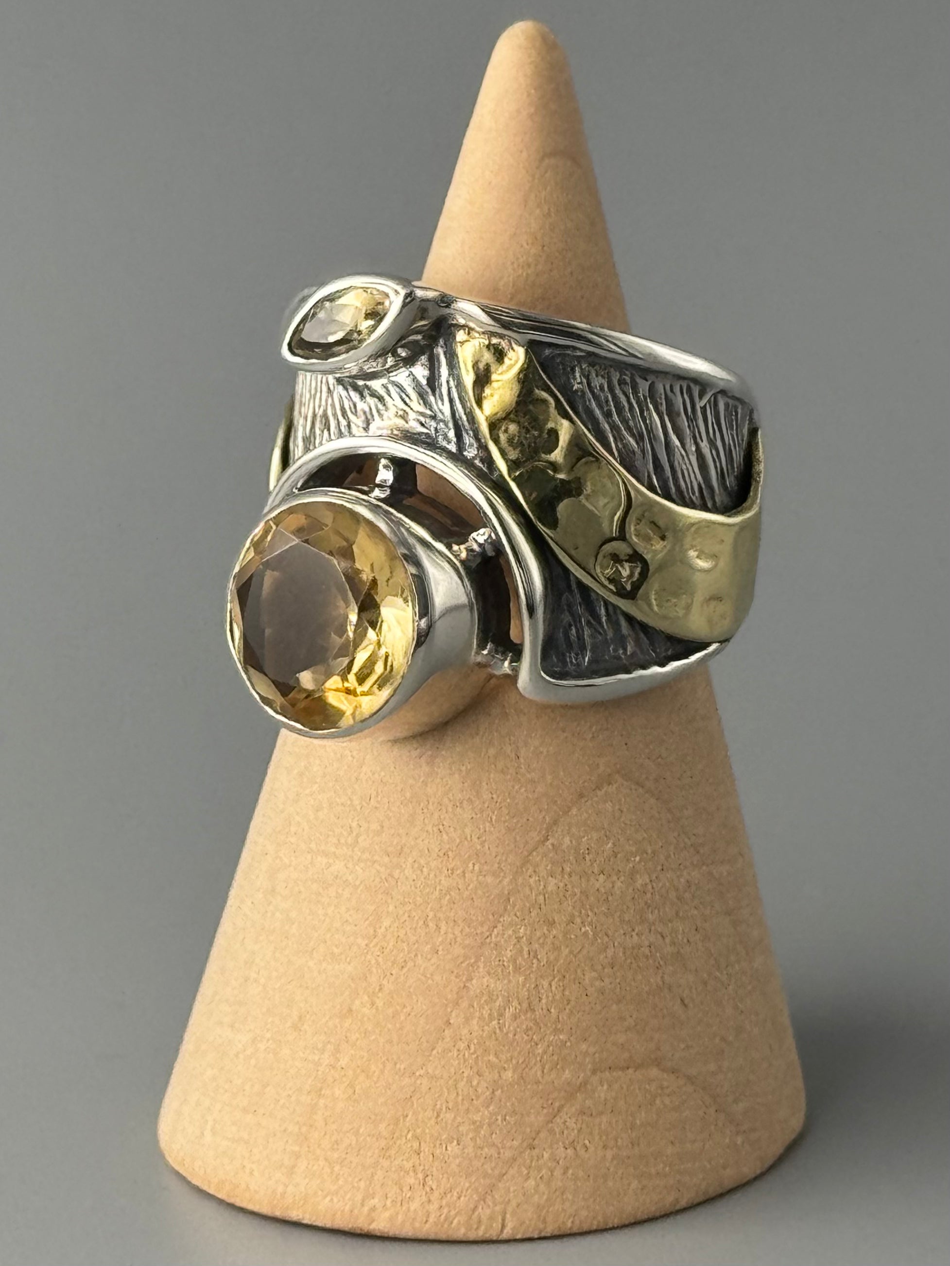 •CITRINE - THE CROSSING• wide band mixed metal ring (various sizes)