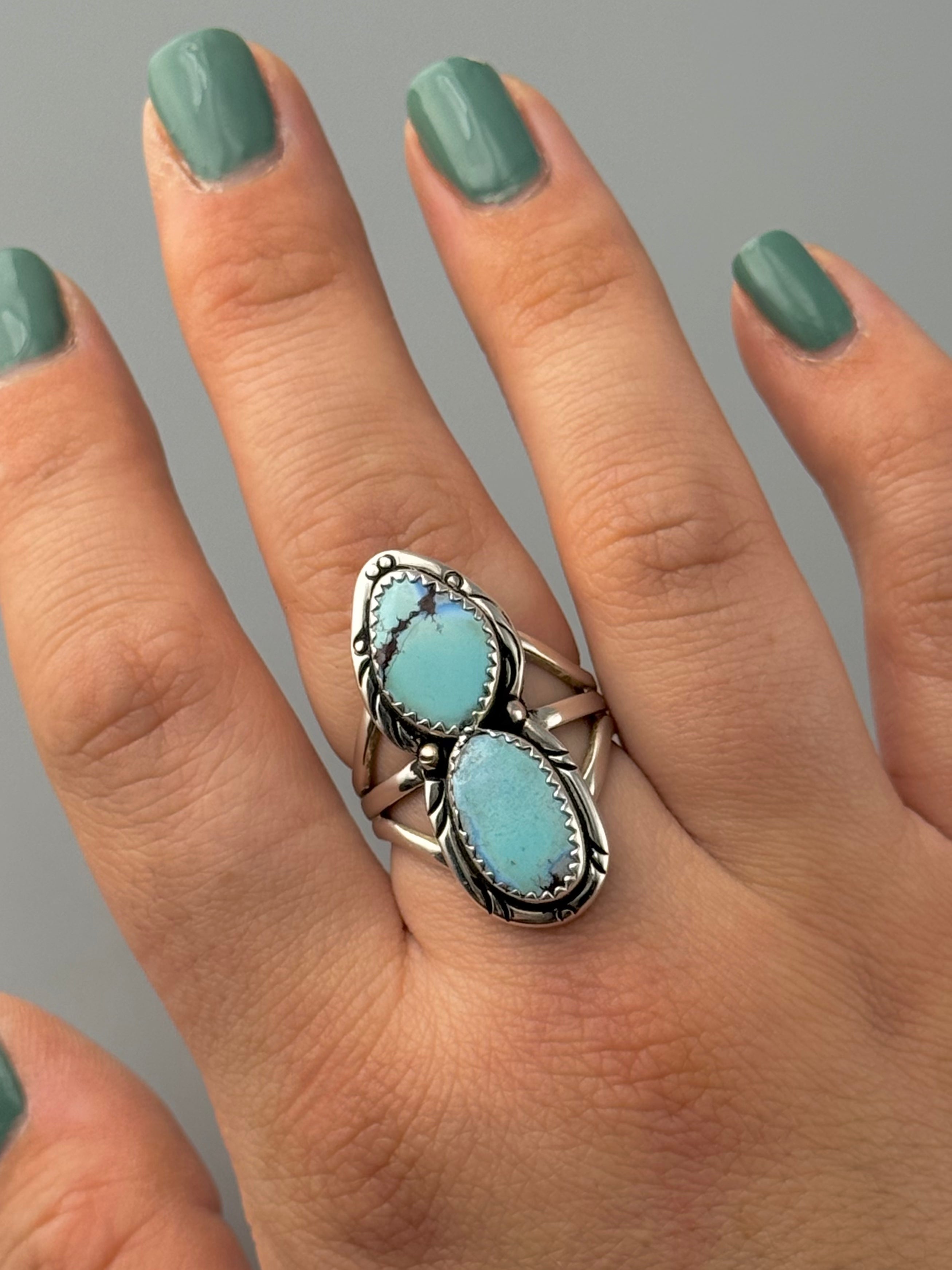 •GOLDEN HILL TURQUOISE - NAAKI• Navajo silver ring (size 8.75)