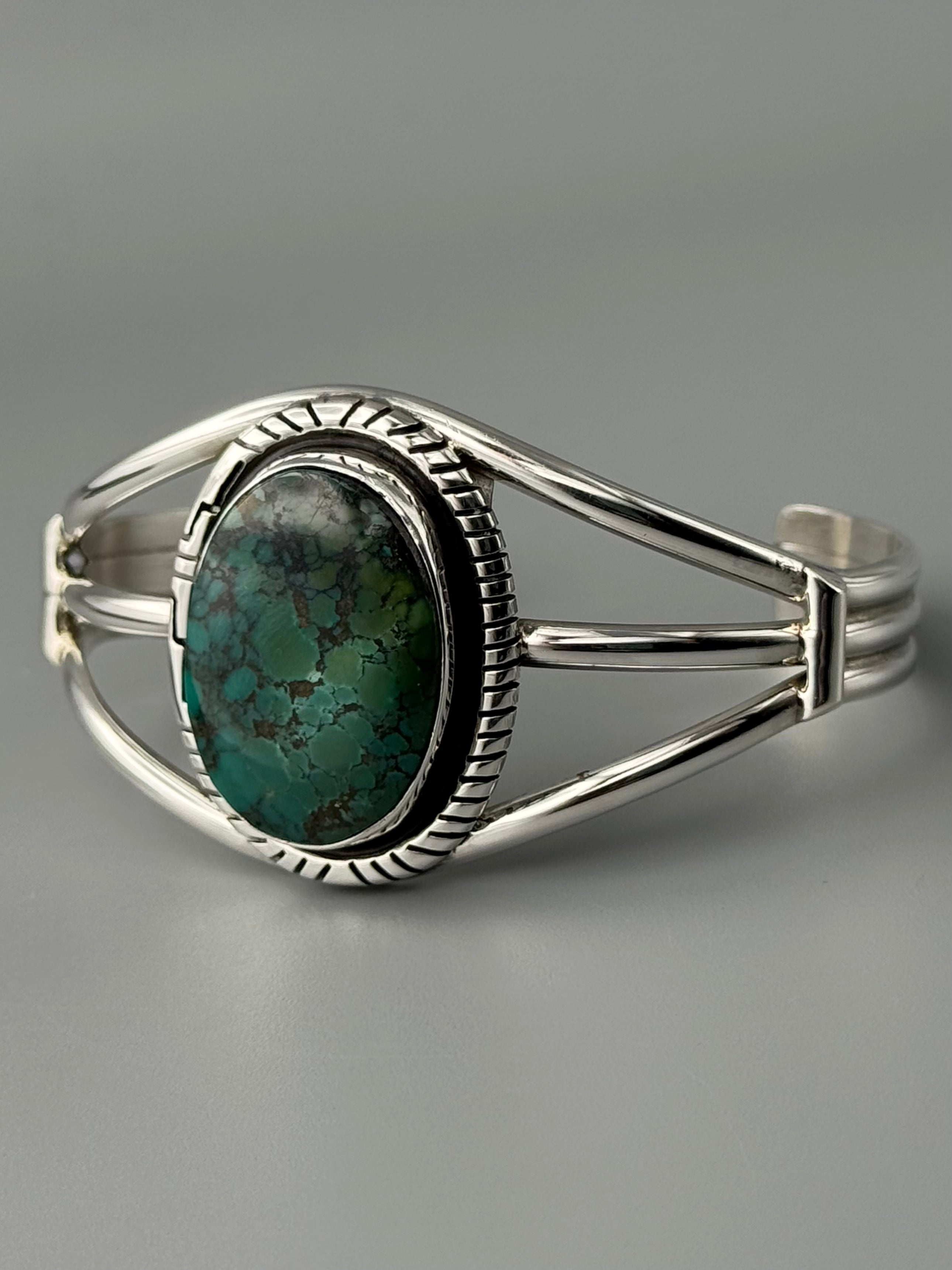 •TURQUOISE - STORM• Navajo silver cuff bracelet (7.25" +/-)