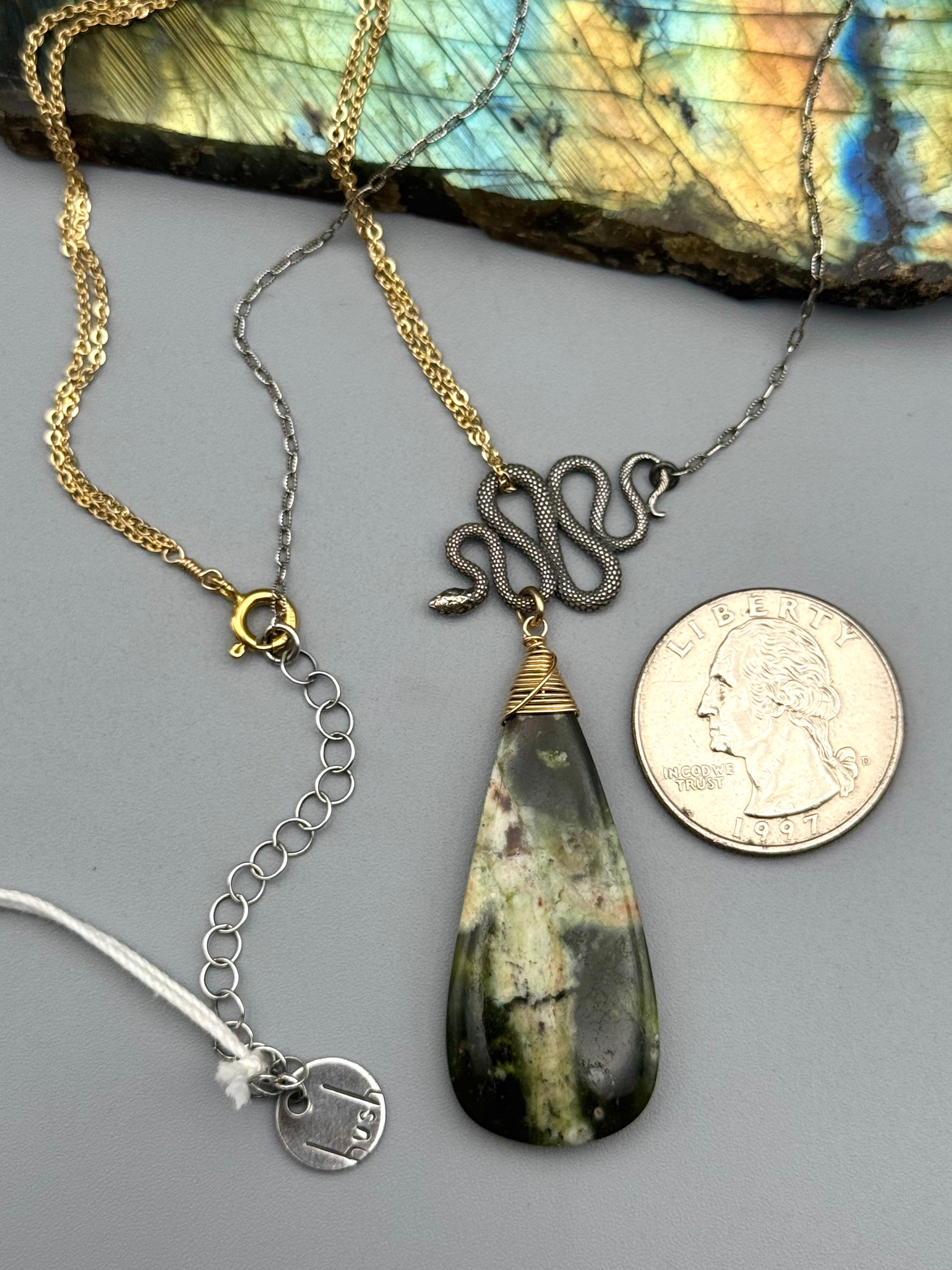 •NĀGA• chrome chalcedony + mixed metal necklace (18"-20" long)