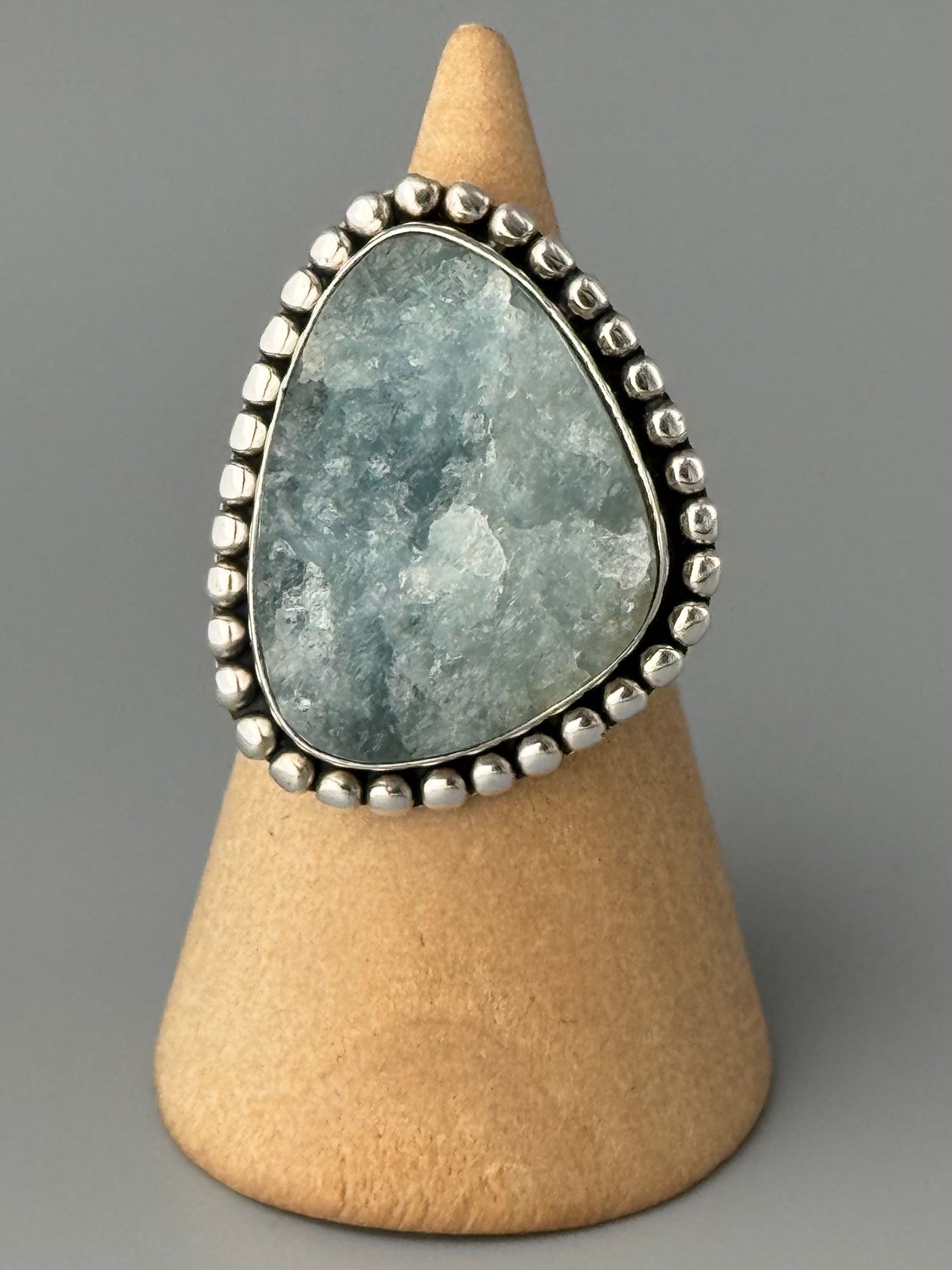 •AQUAMARINE - FREEFORM• dotted bezel silver ring (size 7)