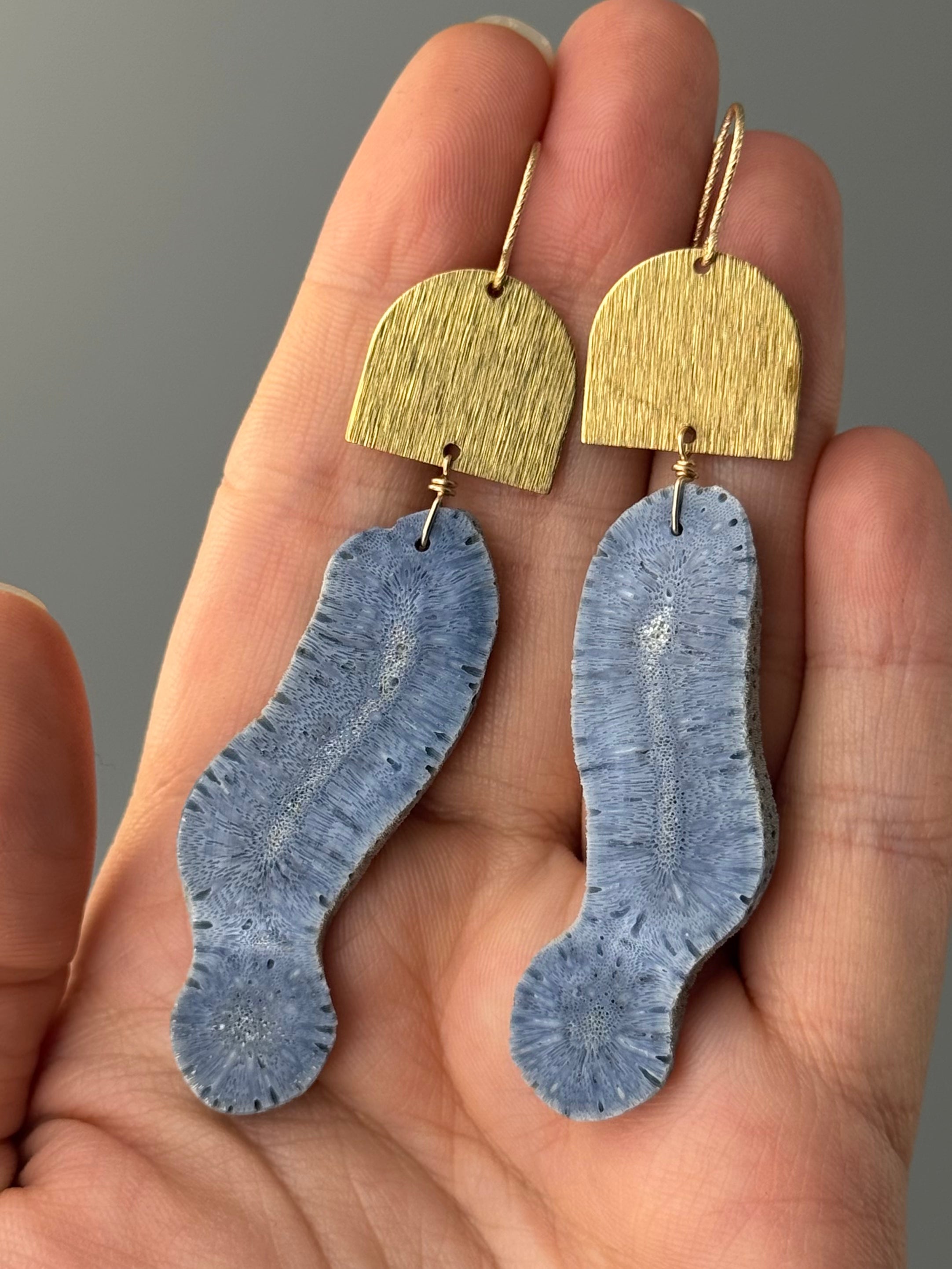 •ARCHES• fossilized coral + gold earrings