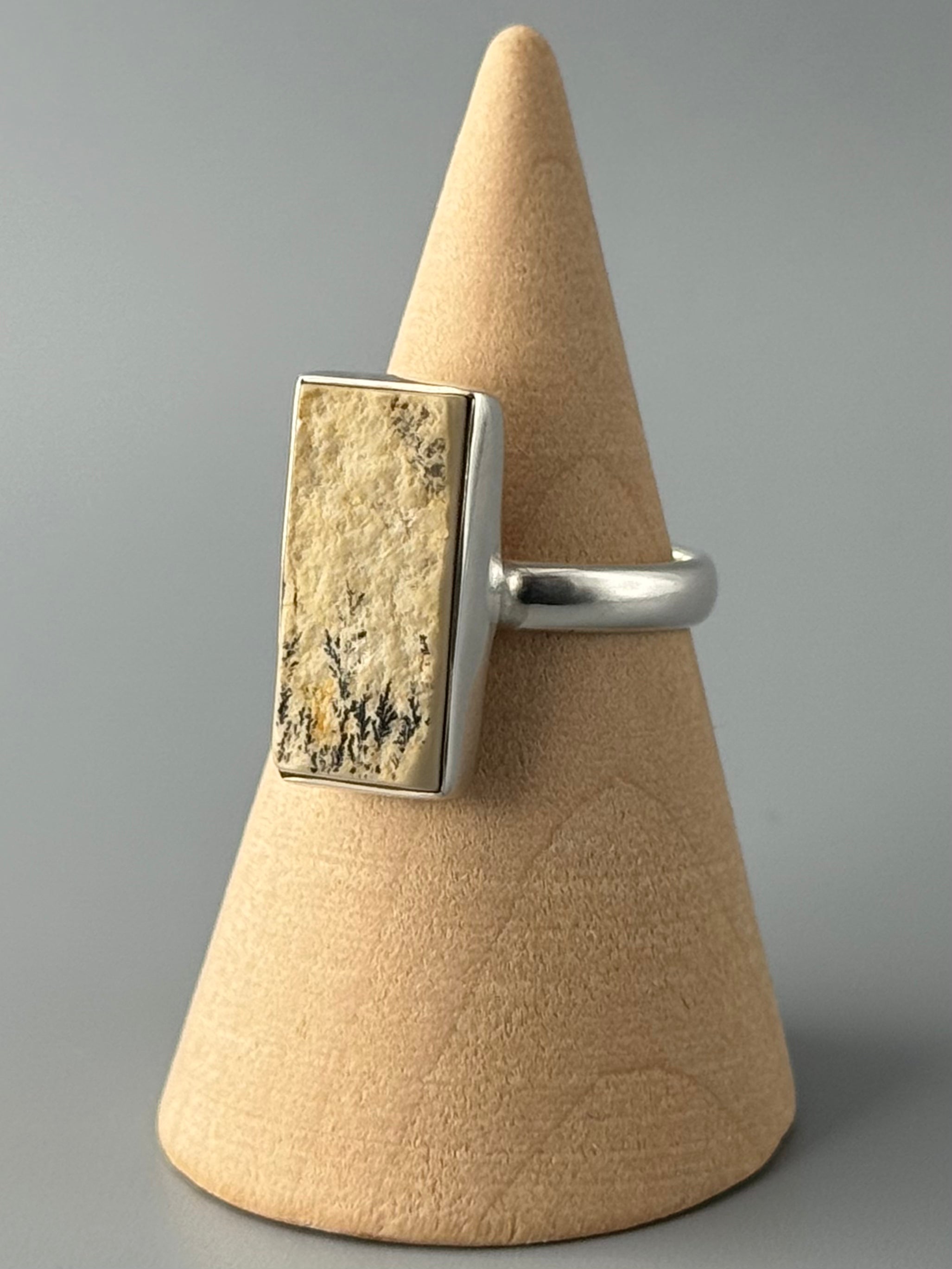 •DENDRITIC SANDSTONE - RECTANGLE• simple bezel silver ring (size 6.75)