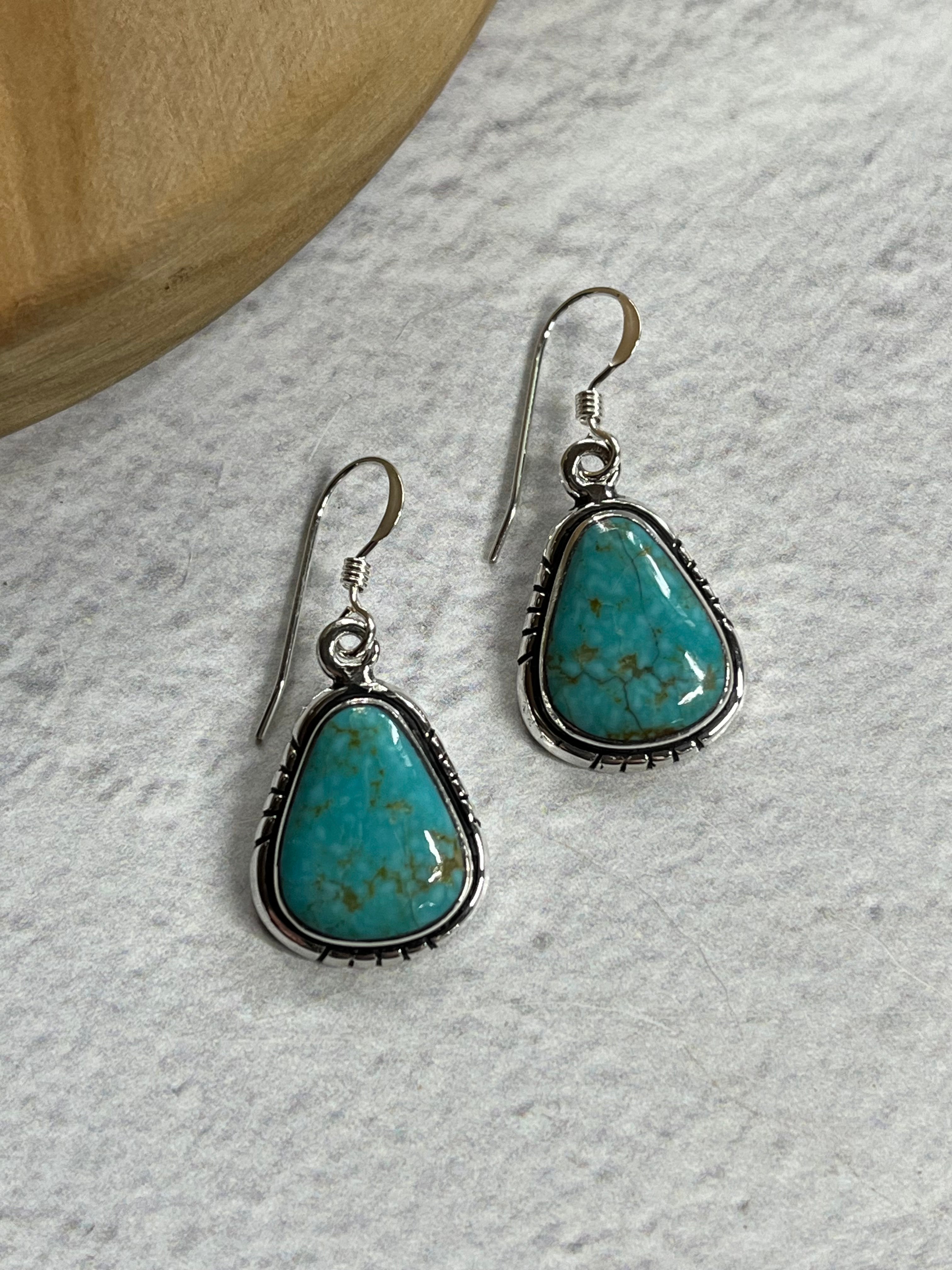 •#8 NEVADA TURQUOISE• Navajo silver dangle earrings