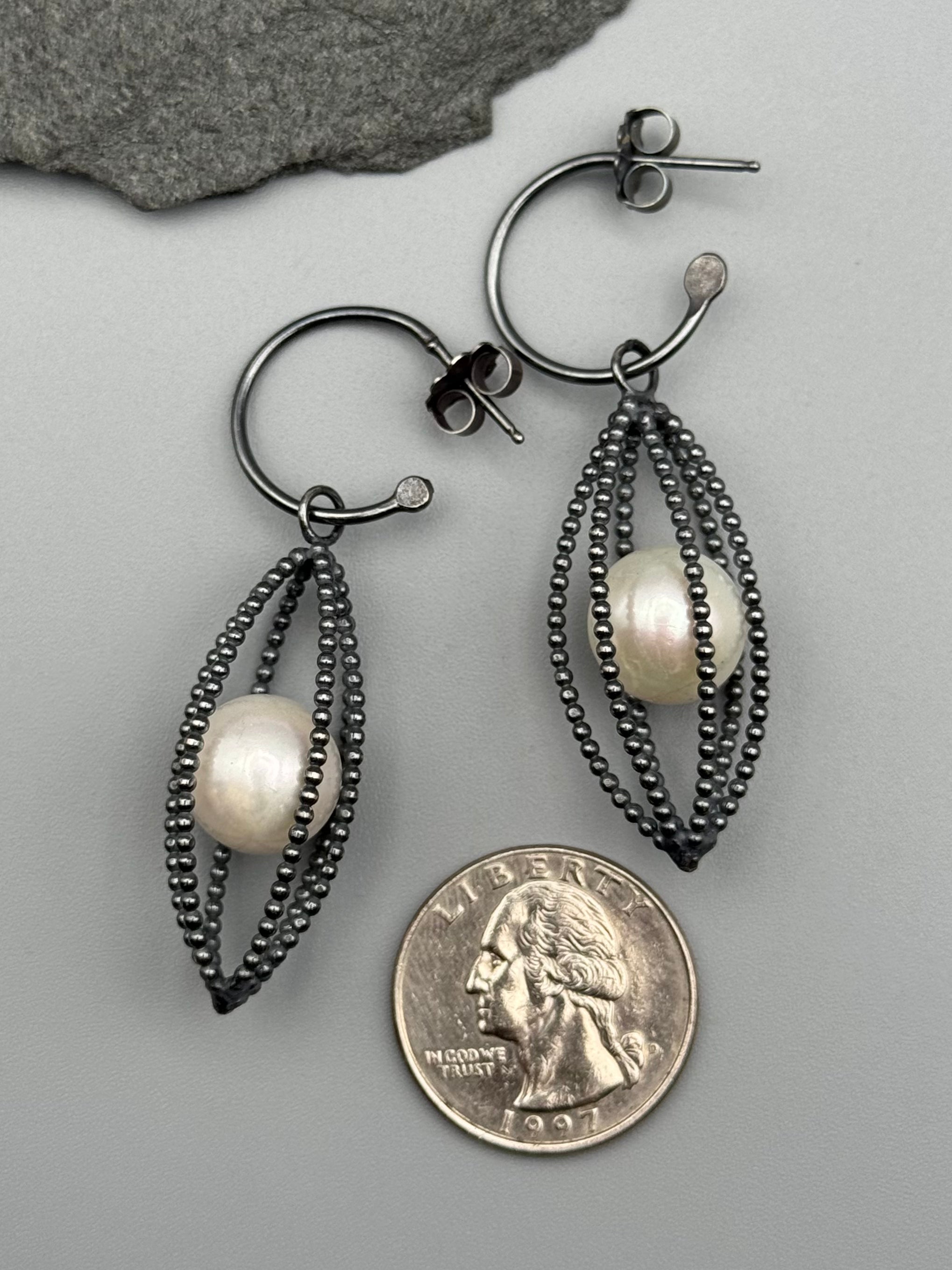 •POD• pearl + silver post earrings