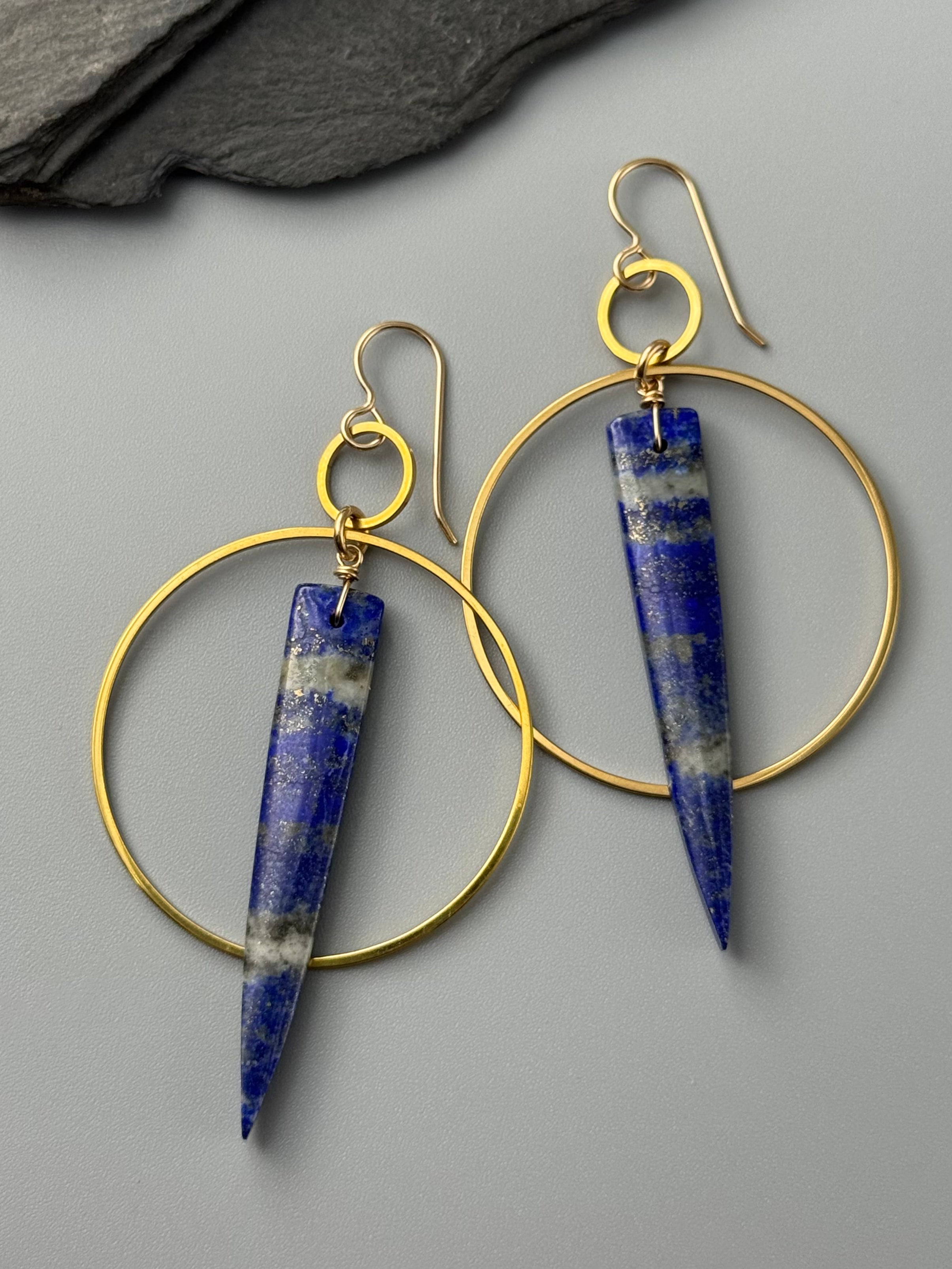 •EQUA-ORBIT• lapis lazuli fangs + gold earrings