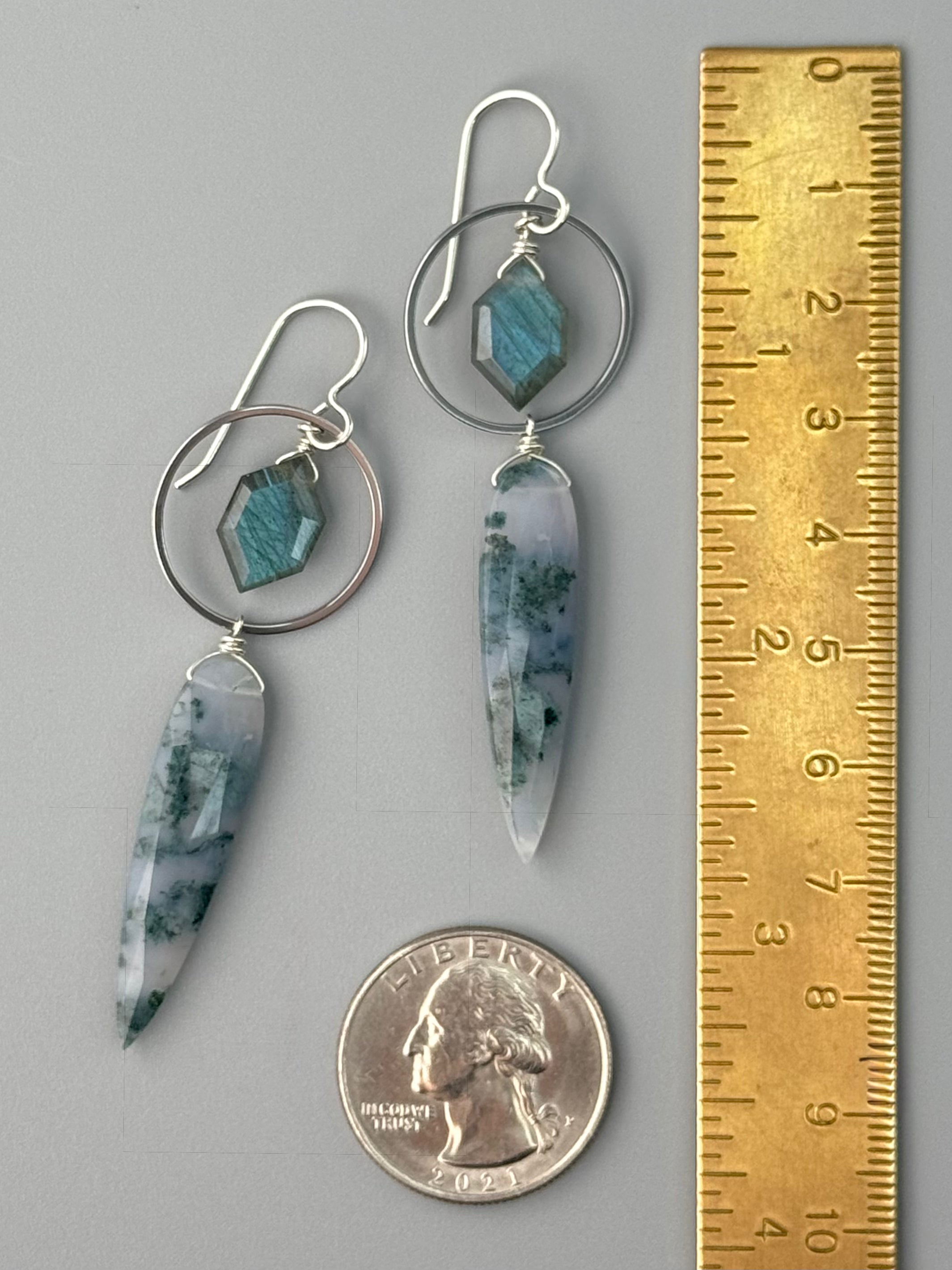 •LUNA• labradorite + moss agate silver earrings