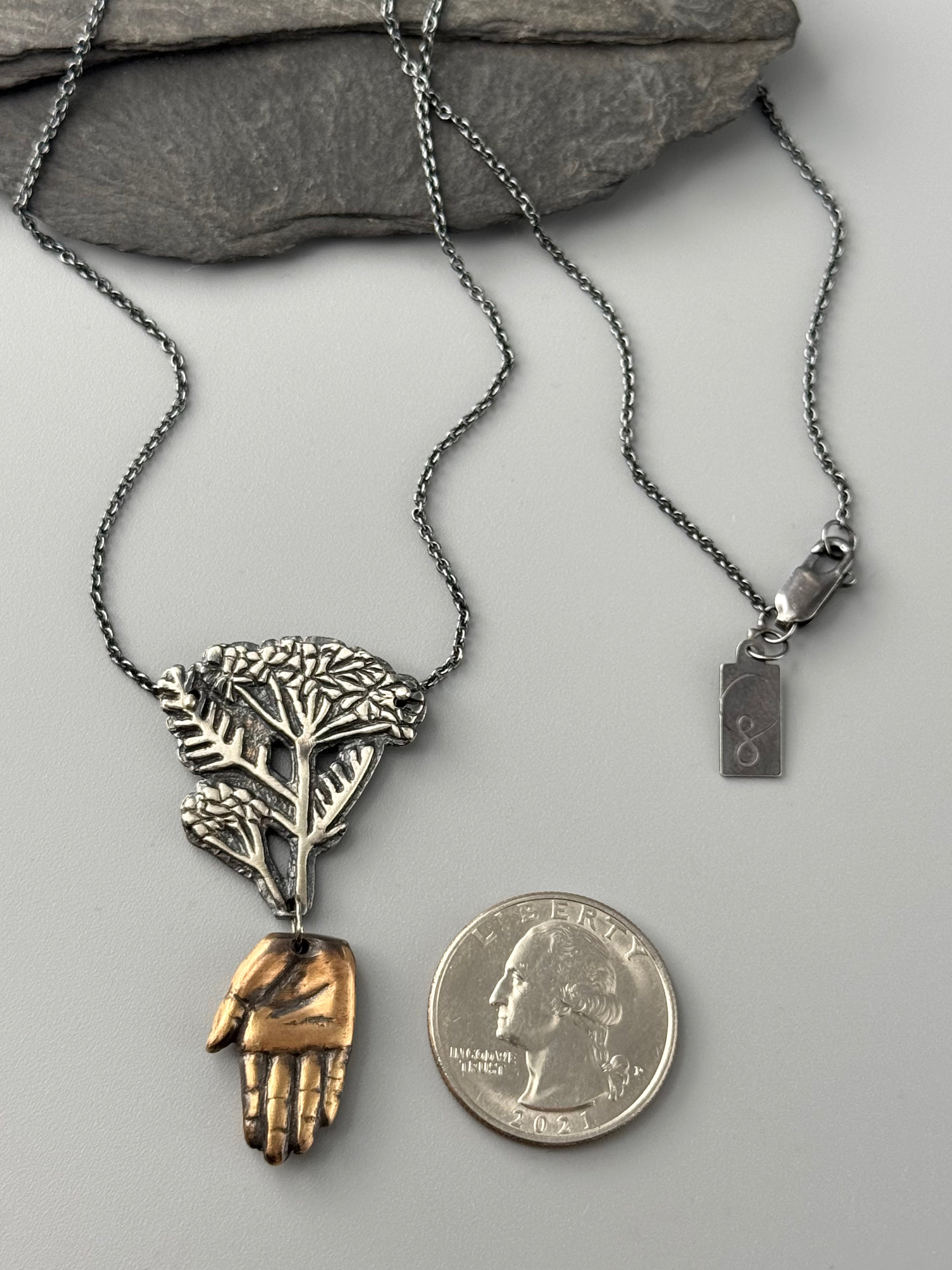 •YARROW + HAMSA• mixed metal necklace (18" long)
