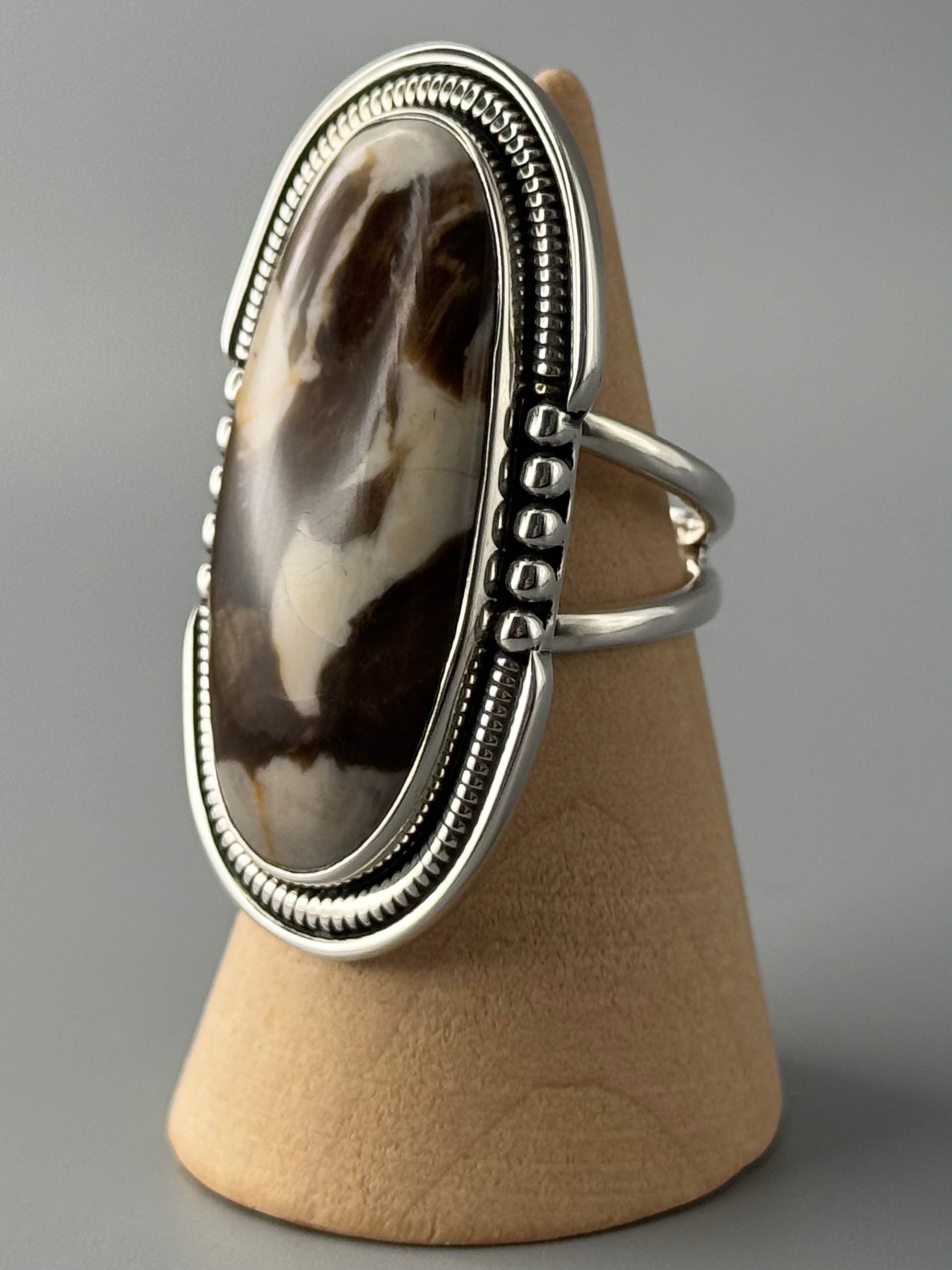 •PETRIFIED PEANUT WOOD - INTERSTELLAR• split band silver ring (size 5.75)