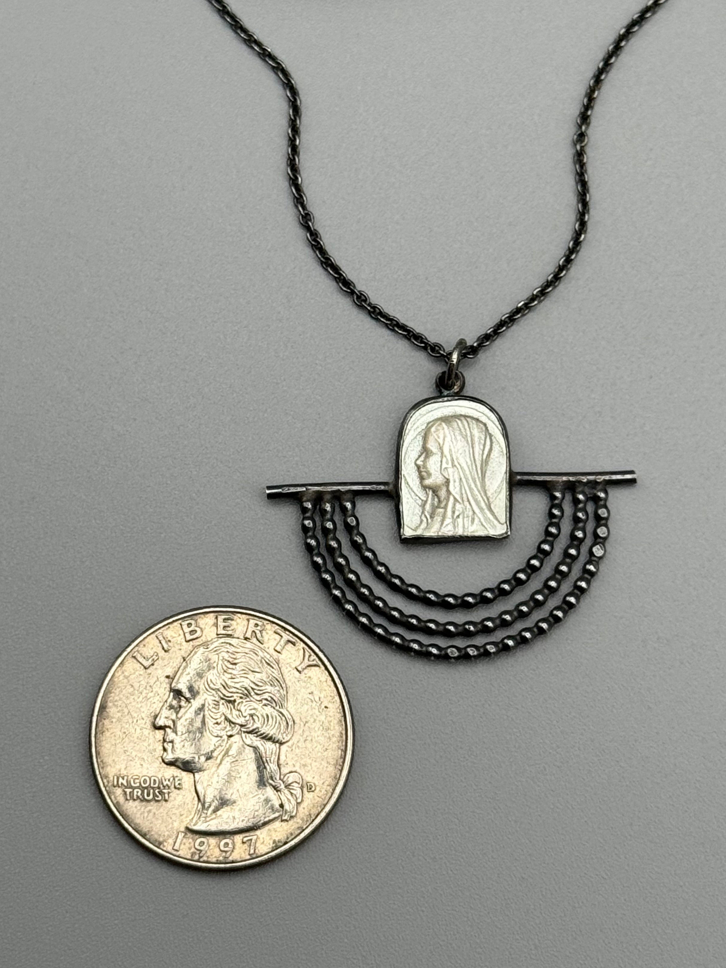 •MARY• mother of pearl + silver cameo necklace (18.5" long)