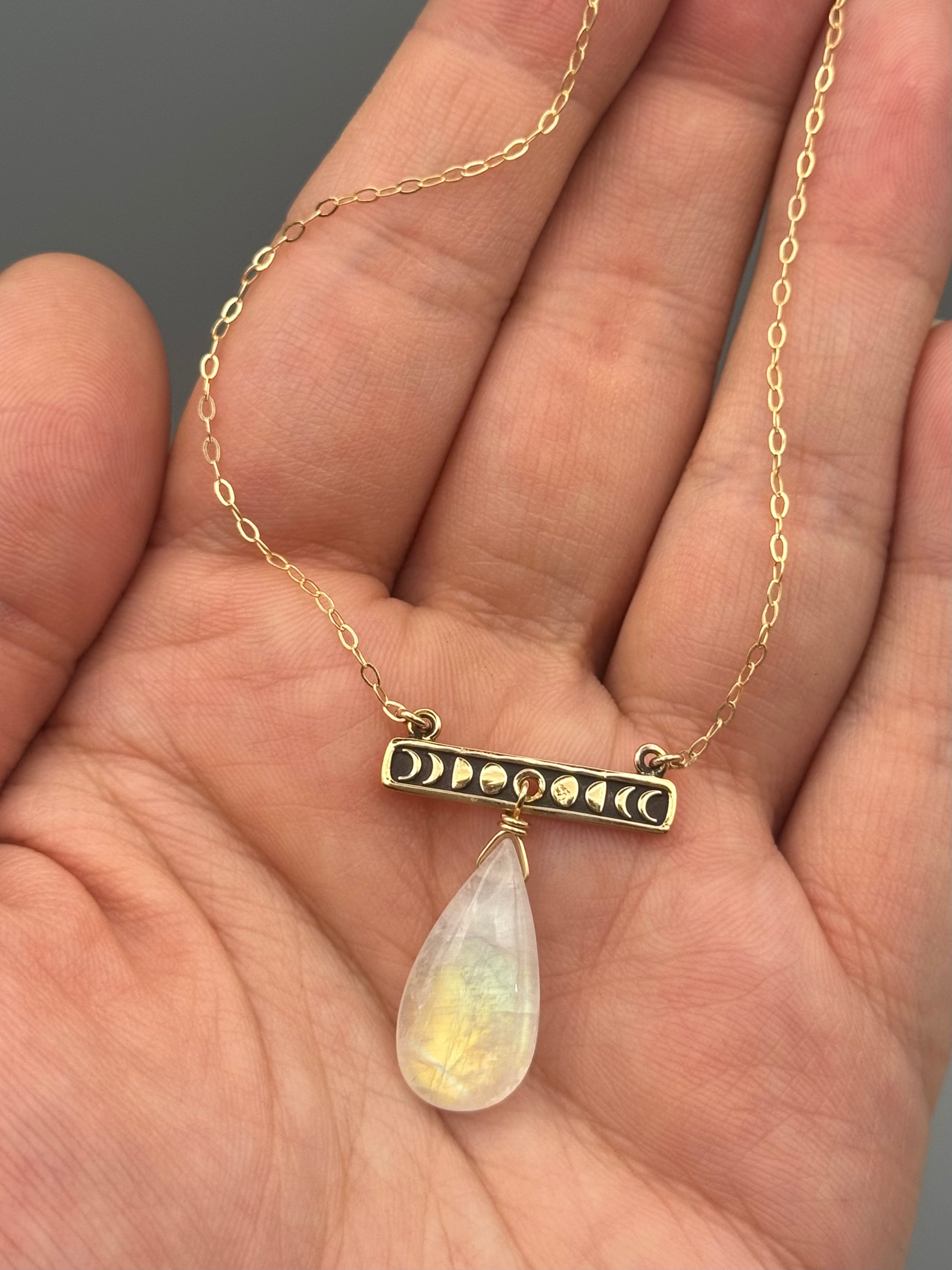 •NYX• rainbow moonstone + gold necklace (17"-19" long)
