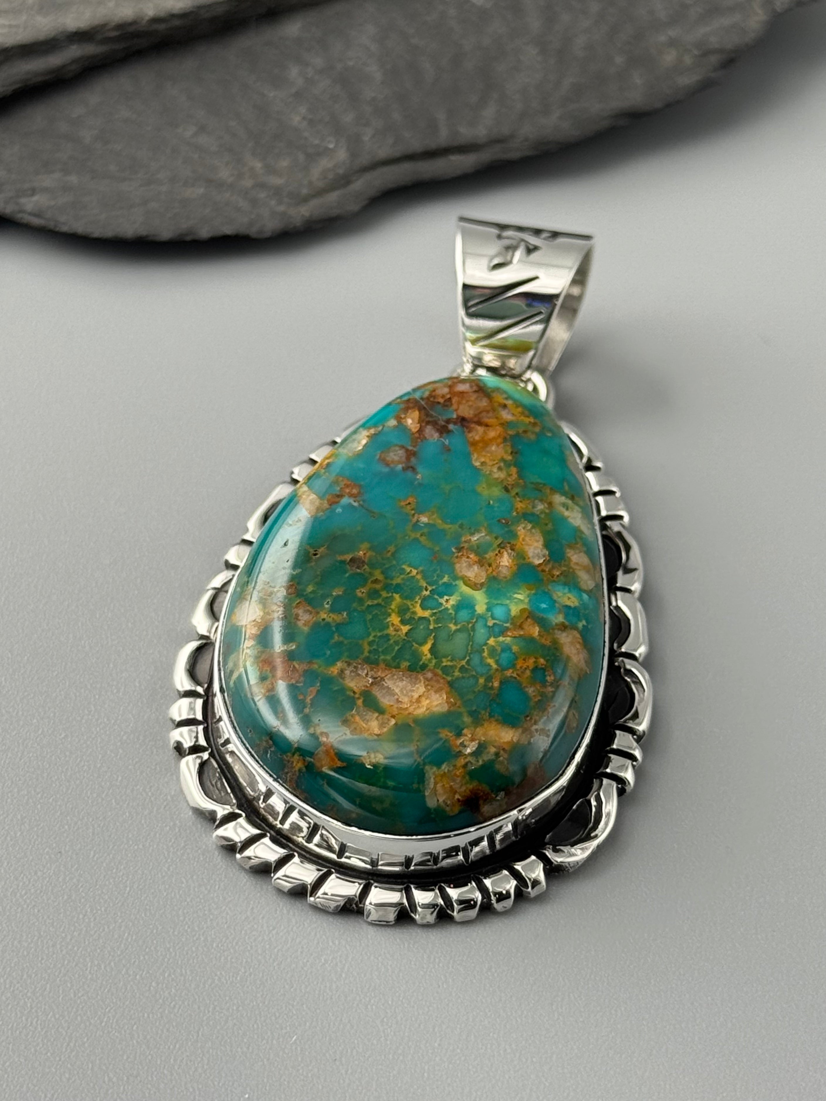 •ARMENIAN TURQUOISE - MOUNTAIN FEATHERS - 2• Navajo sterling silver pendant