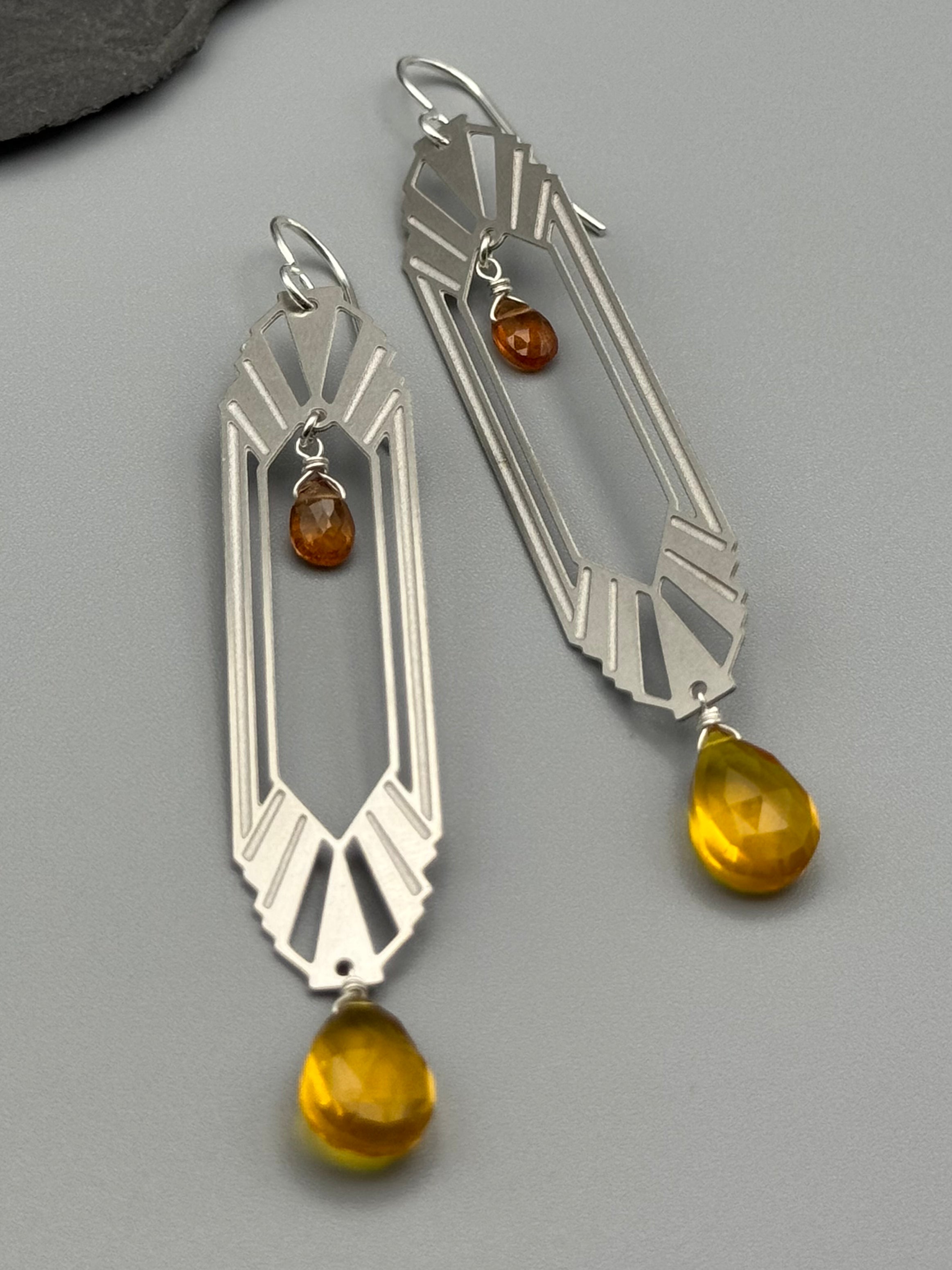 •DECO DOORWAY• hessonite garnet + citrine silver earrings