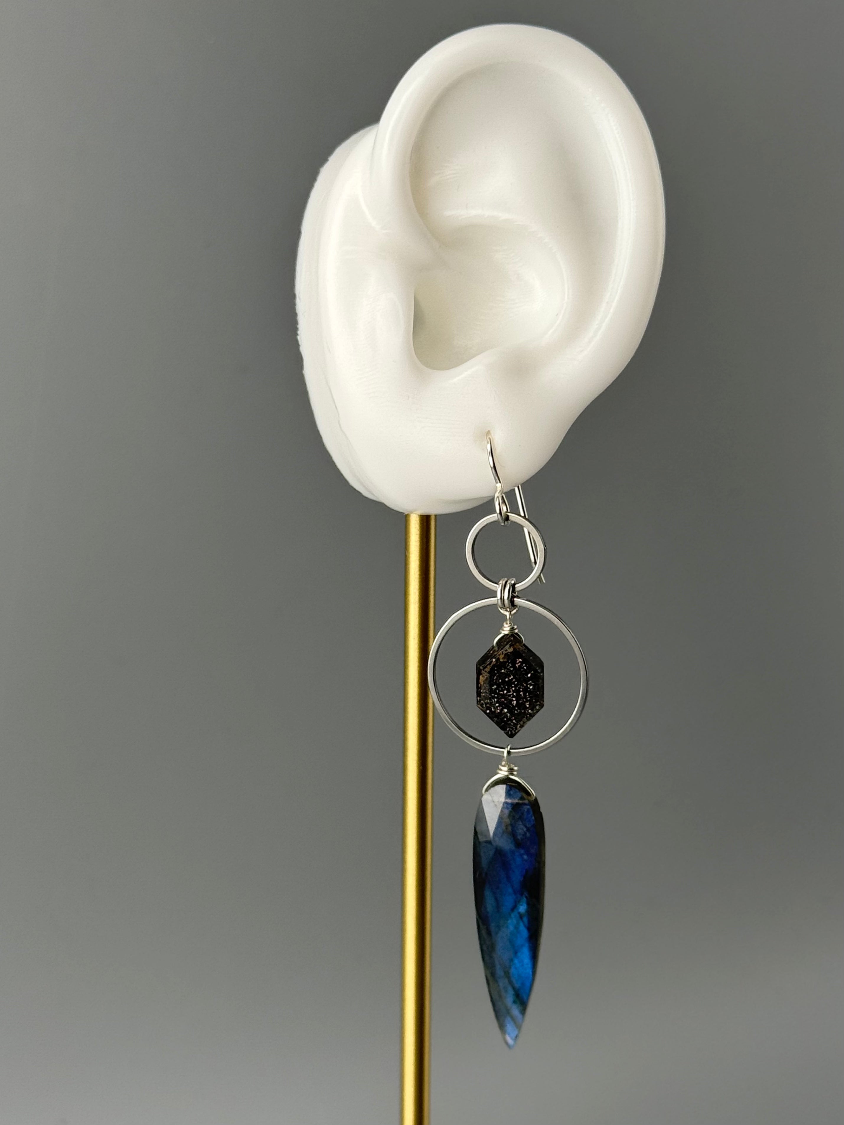 •EQUA-LUNA• black aventurine + labradorite + silver earrings