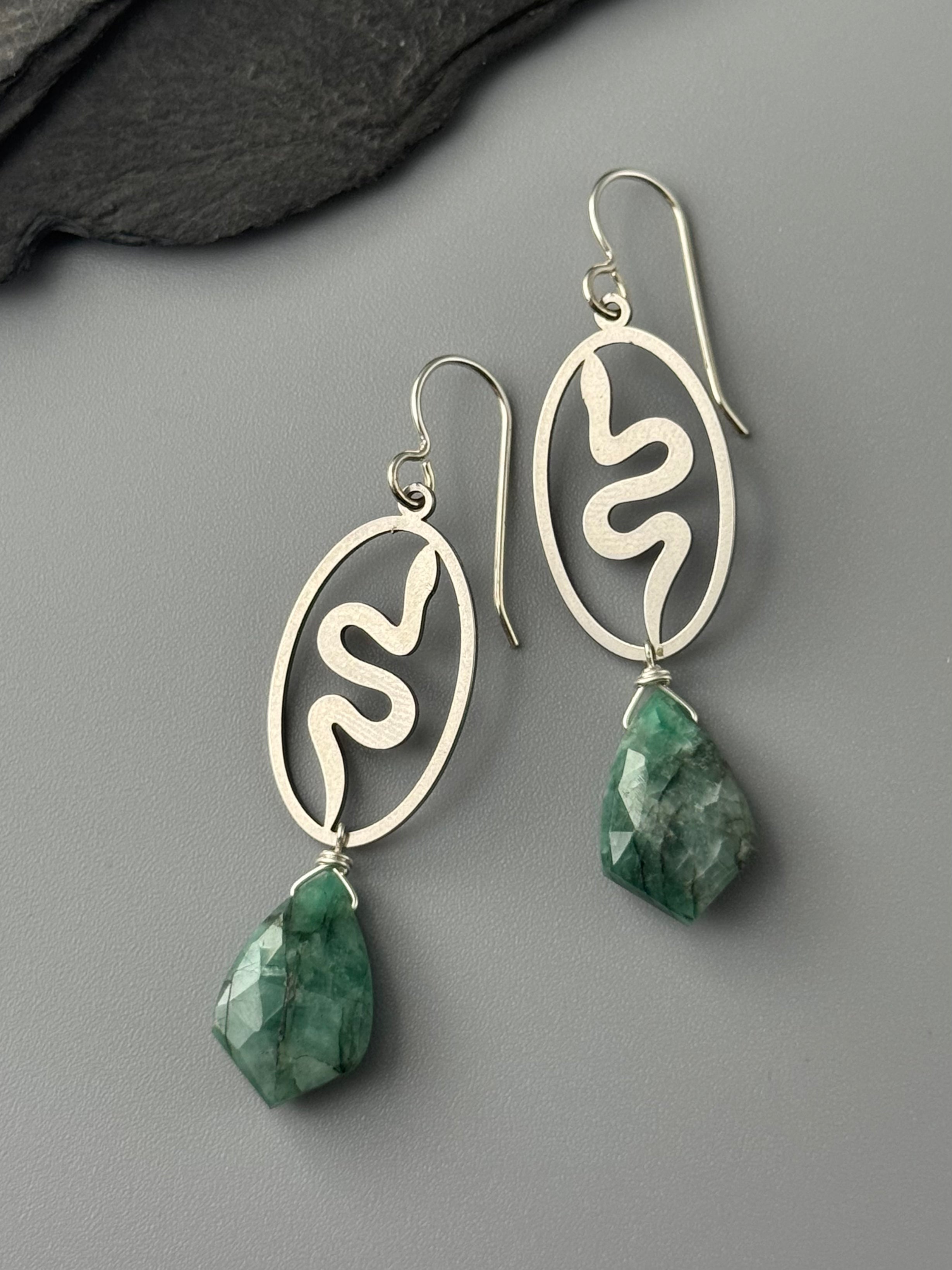 •SLITHER• emerald + silver earrings