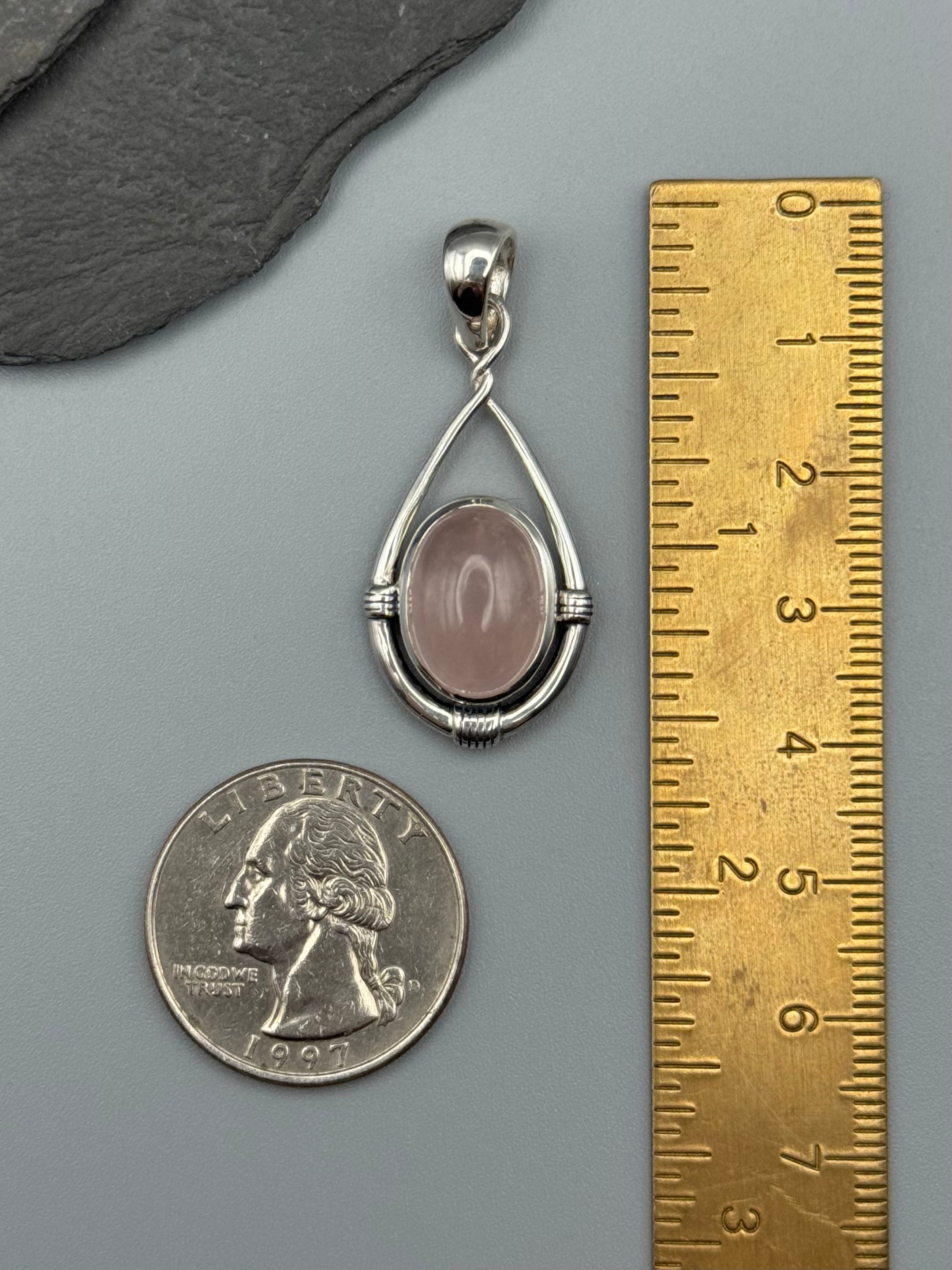 •ROSE QUARTZ - HITCHED• sterling silver pendant
