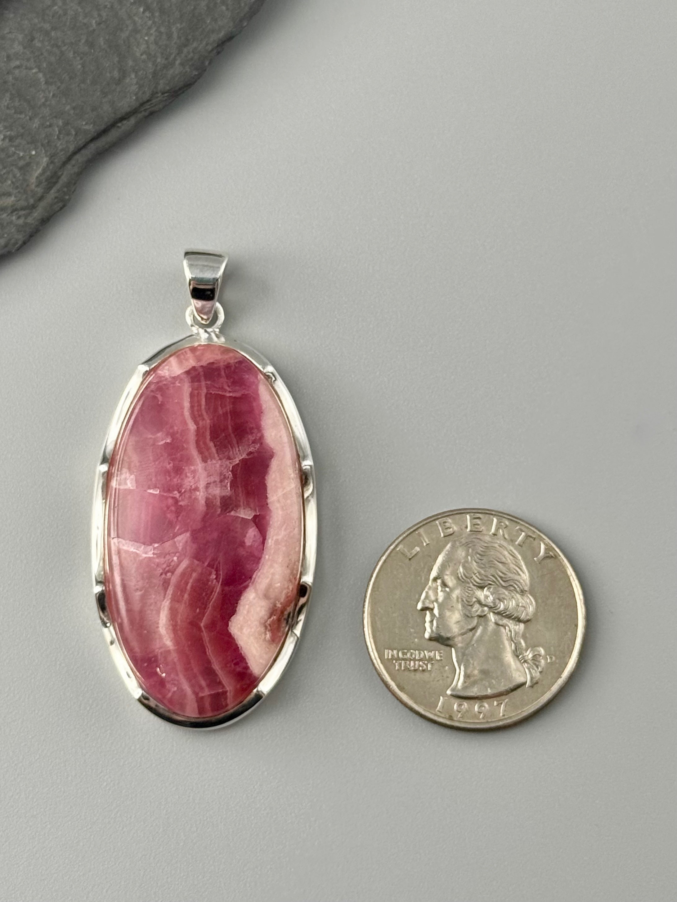 •RHODOCHROSITE OVAL - SCALLOPED - 2• sterling silver pendant