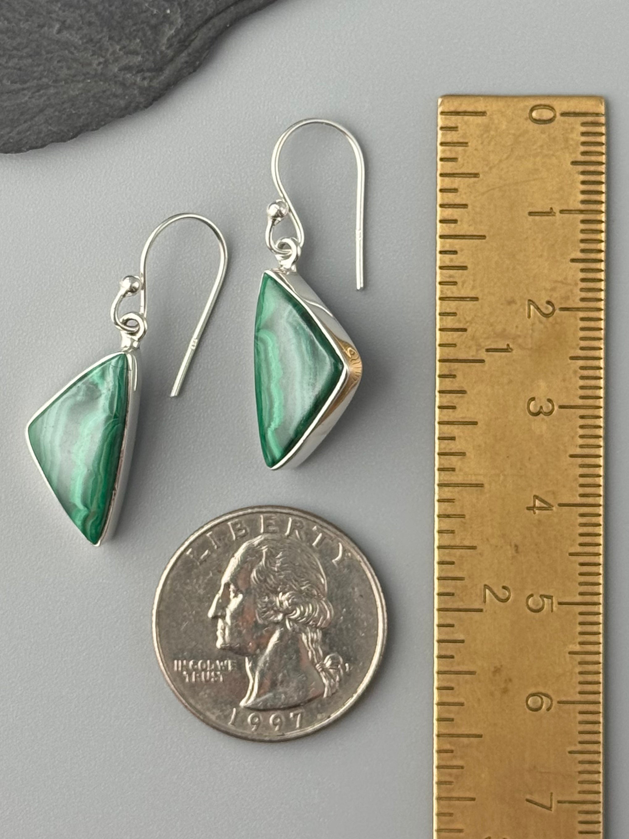 •MALACHITE - SOFT TRIANGLE• silver dangle earrings