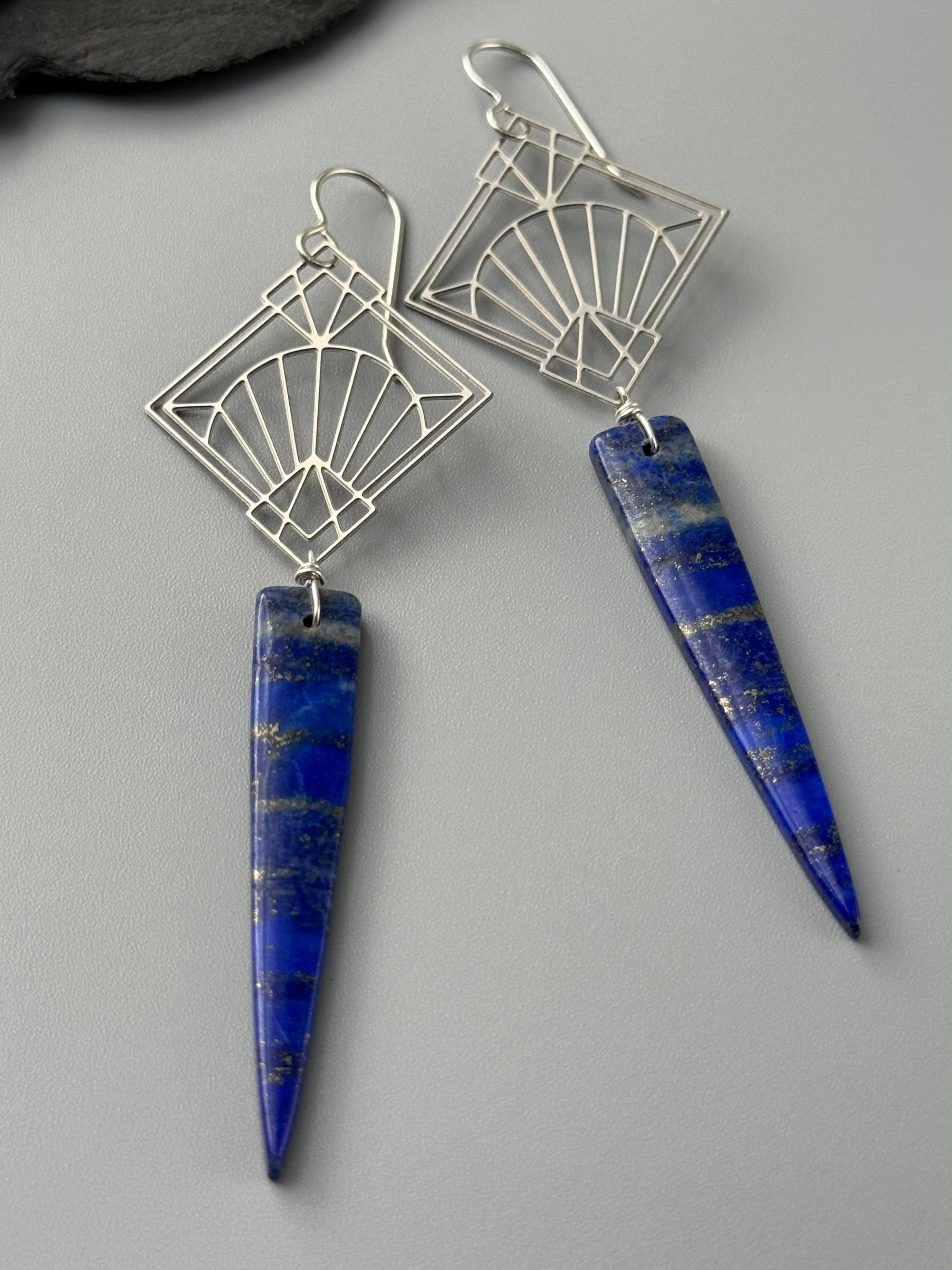 •DECO DIAMOND• lapis lazuli + silver earrings