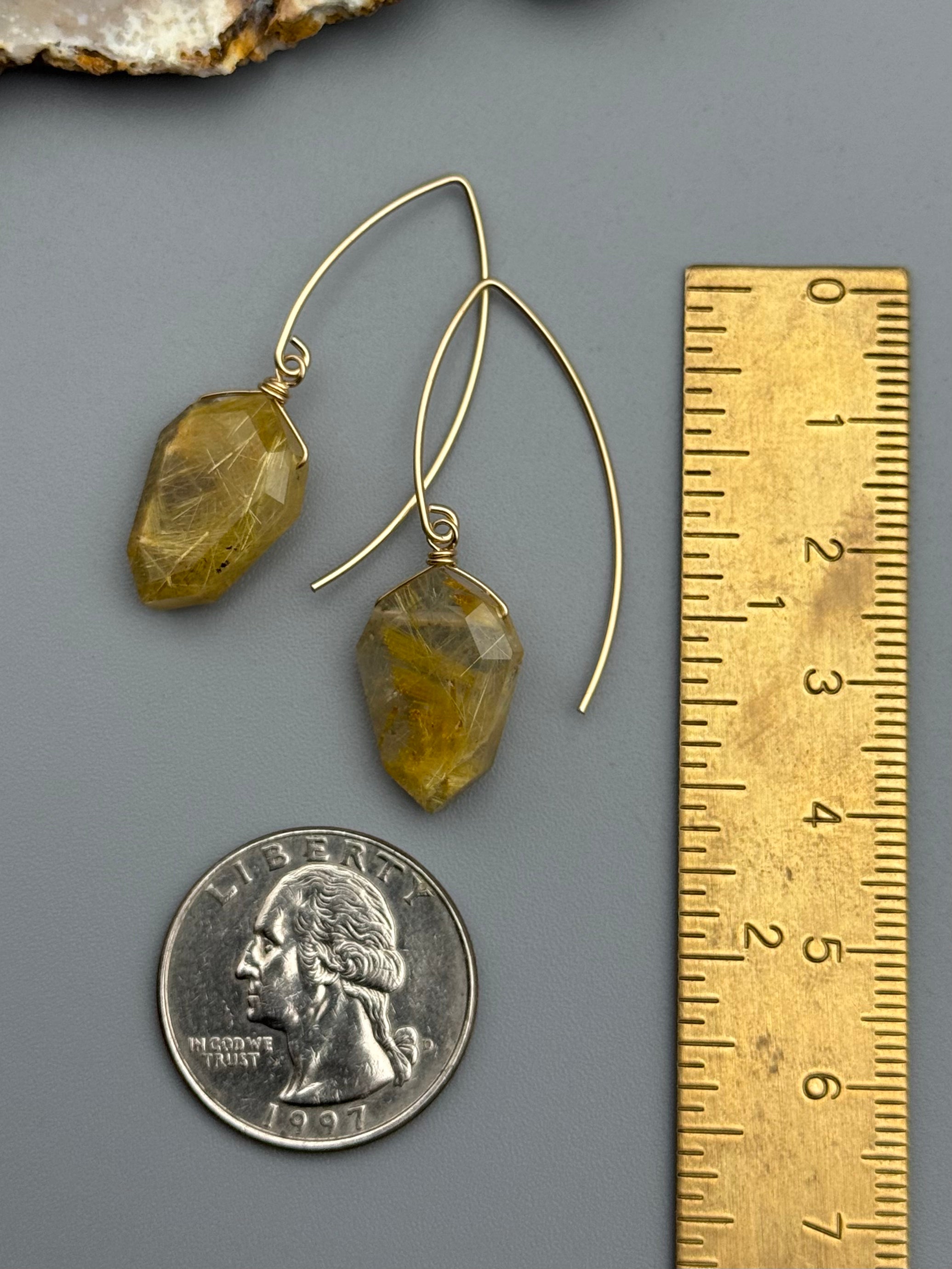 •STRAY• rutilated quartz petal + gold earrings