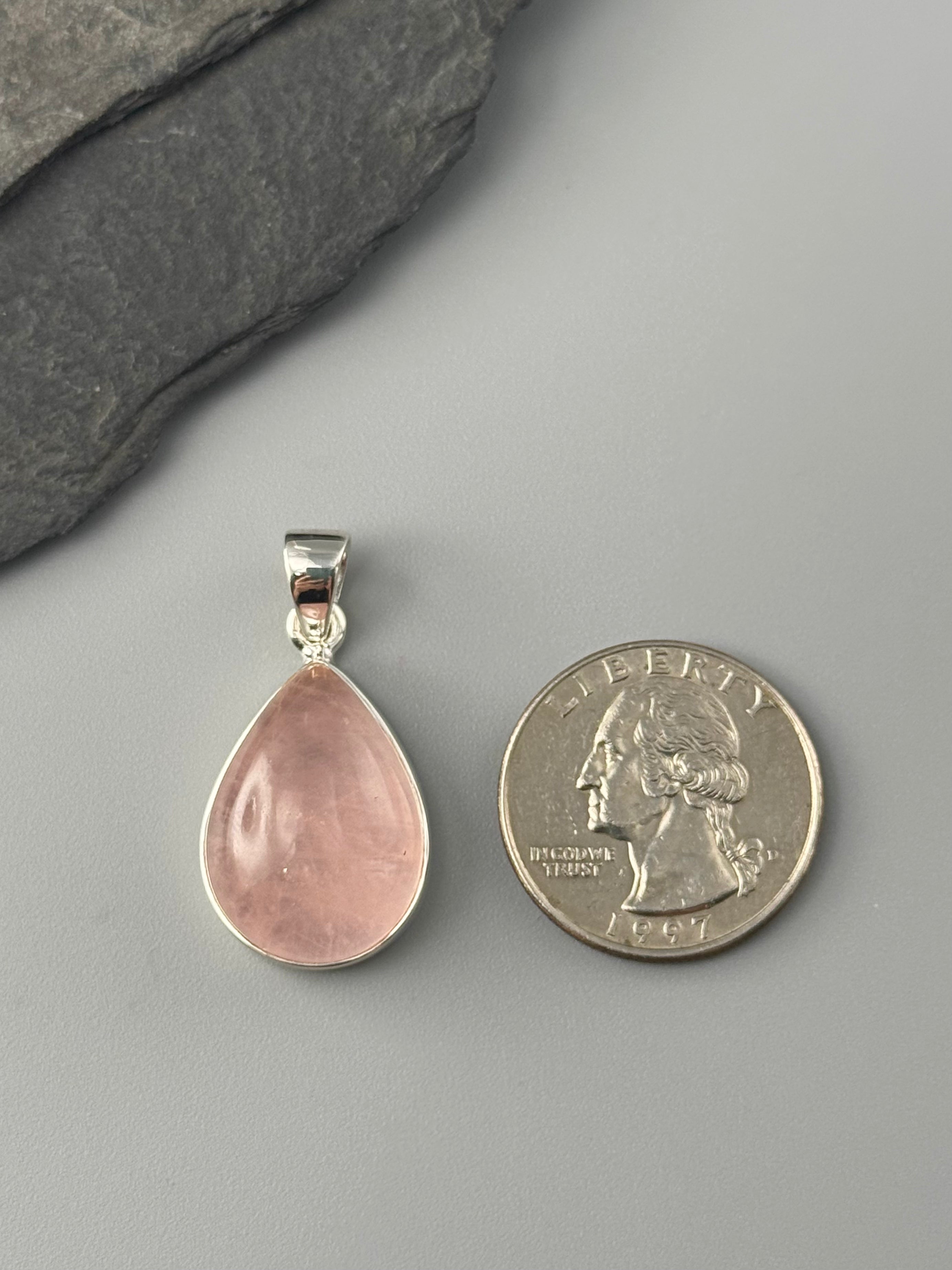 •ROSE QUARTZ - SMALL TEARDROP• sterling silver pendant