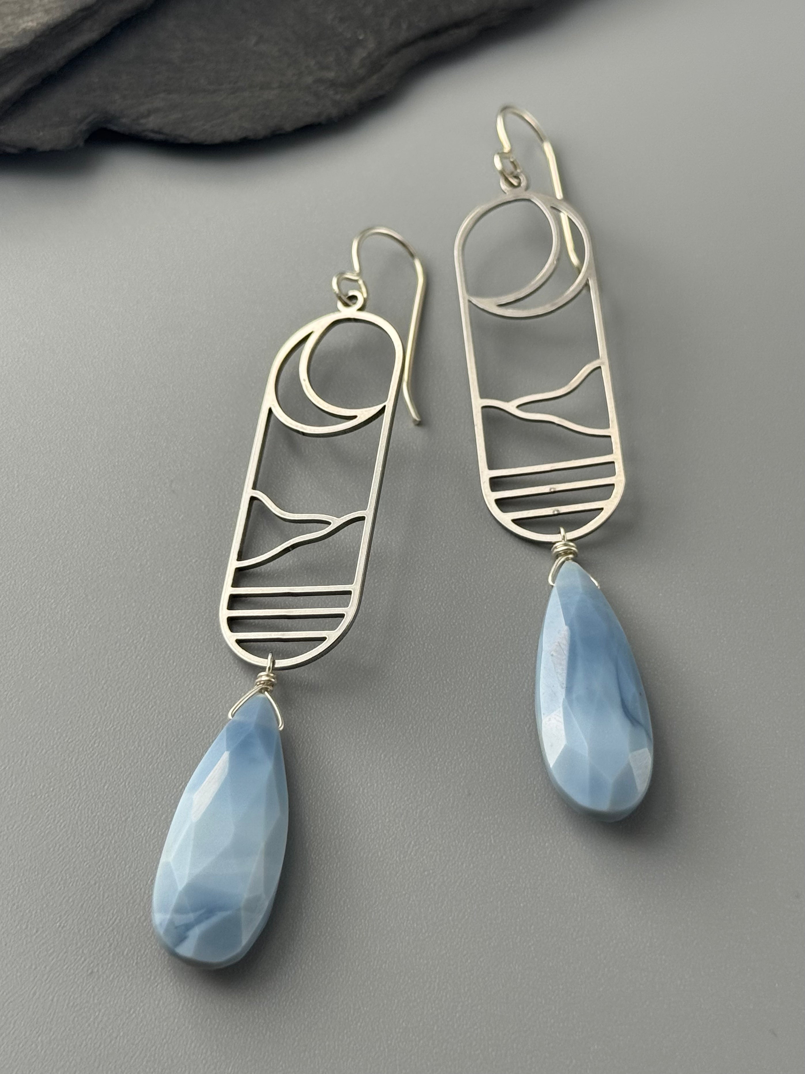 •CRESCENT COVE• blue opal + silver earrings