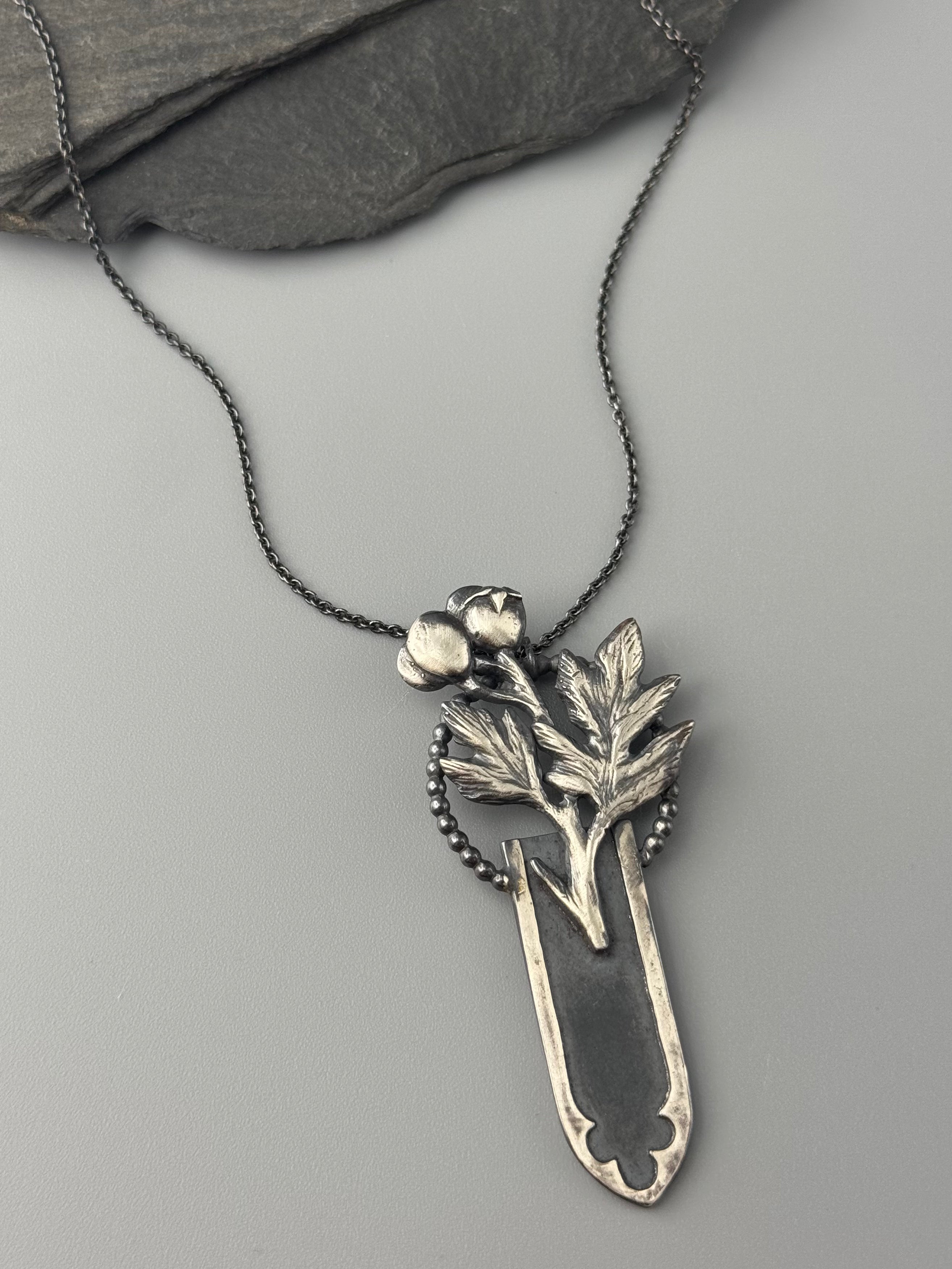•GOTHIC ARCH + HAWTHORN• oxidized silver necklace (18" long)