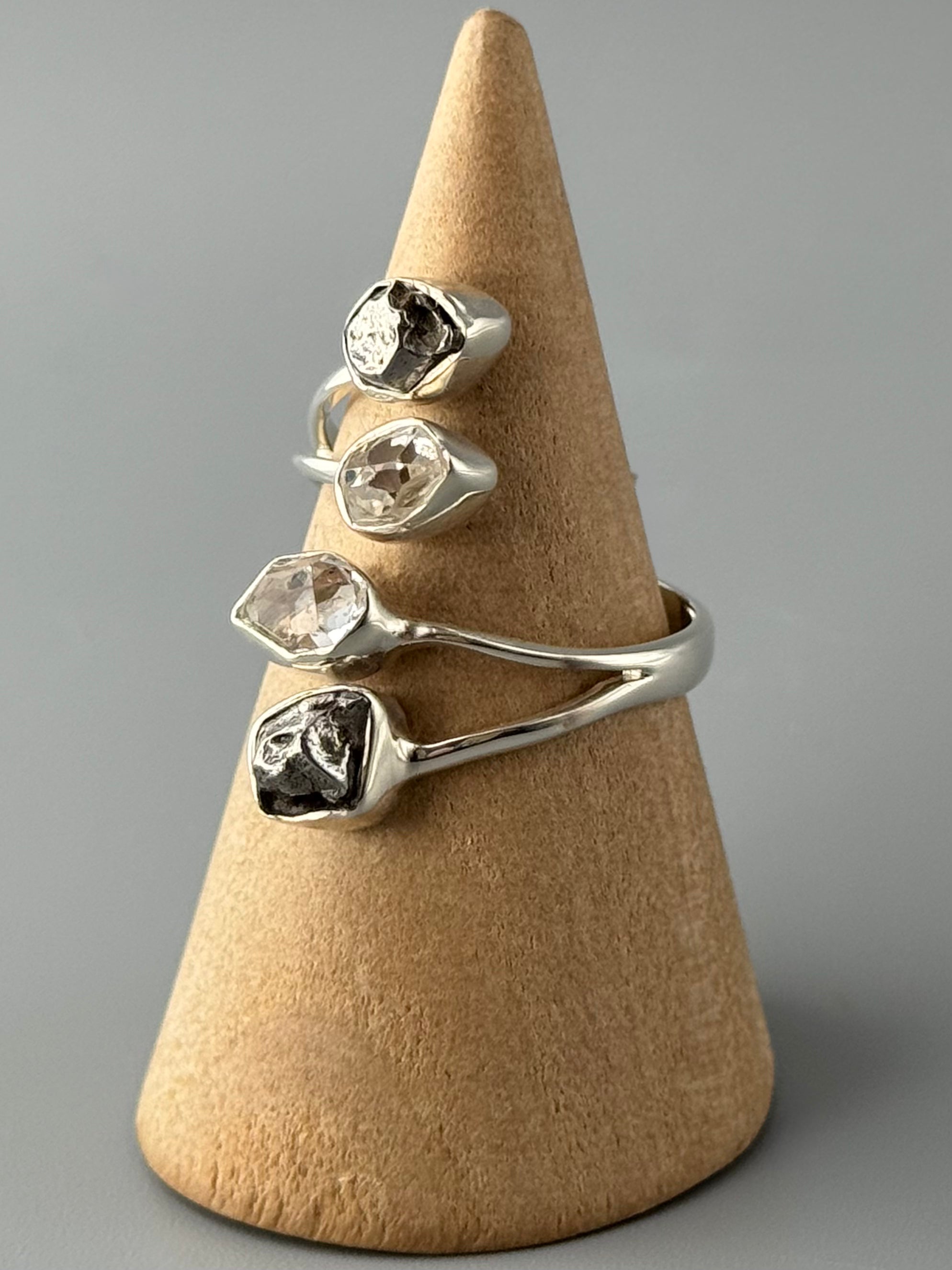 •METEORITE + HERKIMER• adjustable silver ring