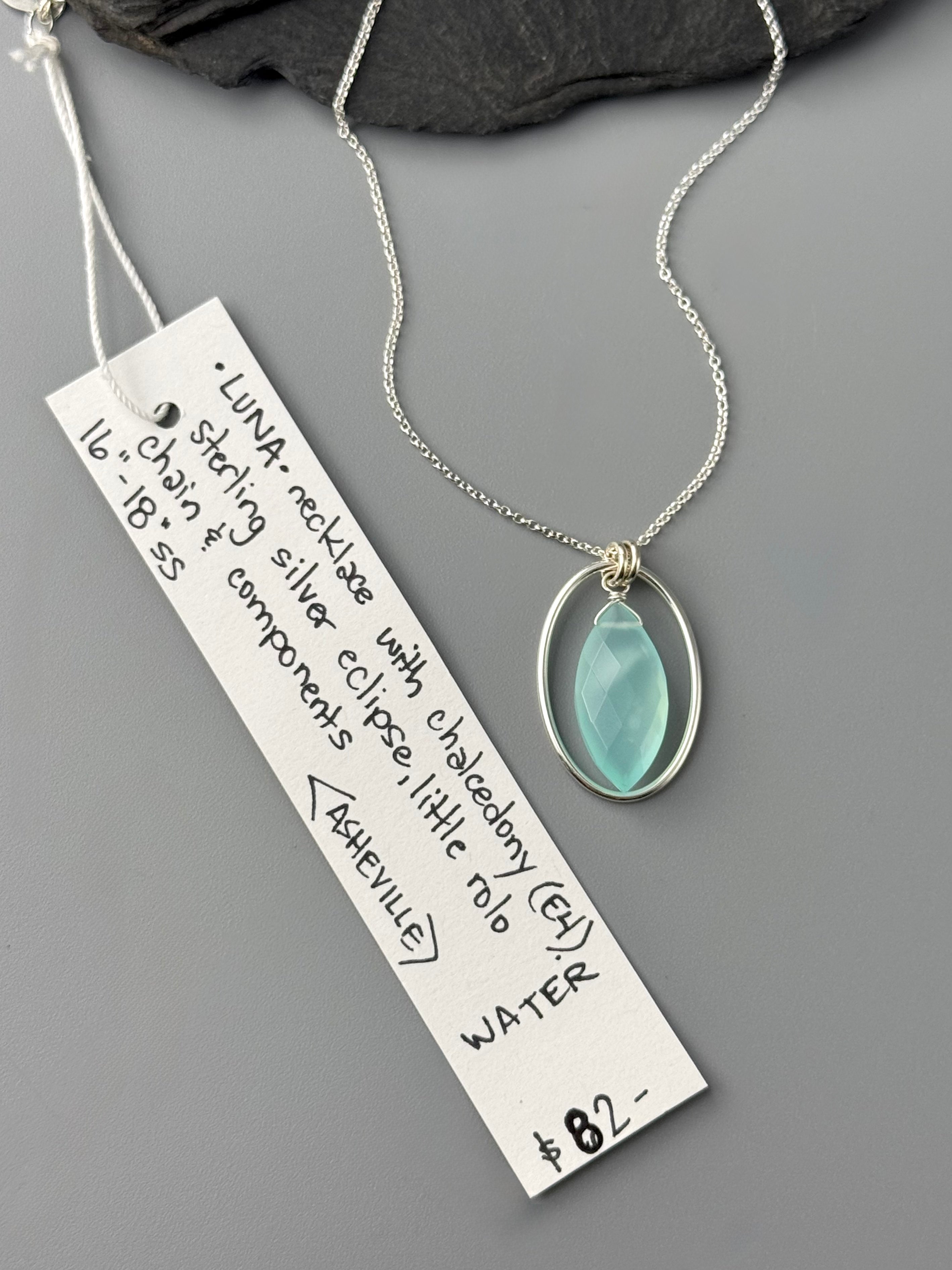 •LUNA• aqua chalcedony + silver necklace (16"-18" long)