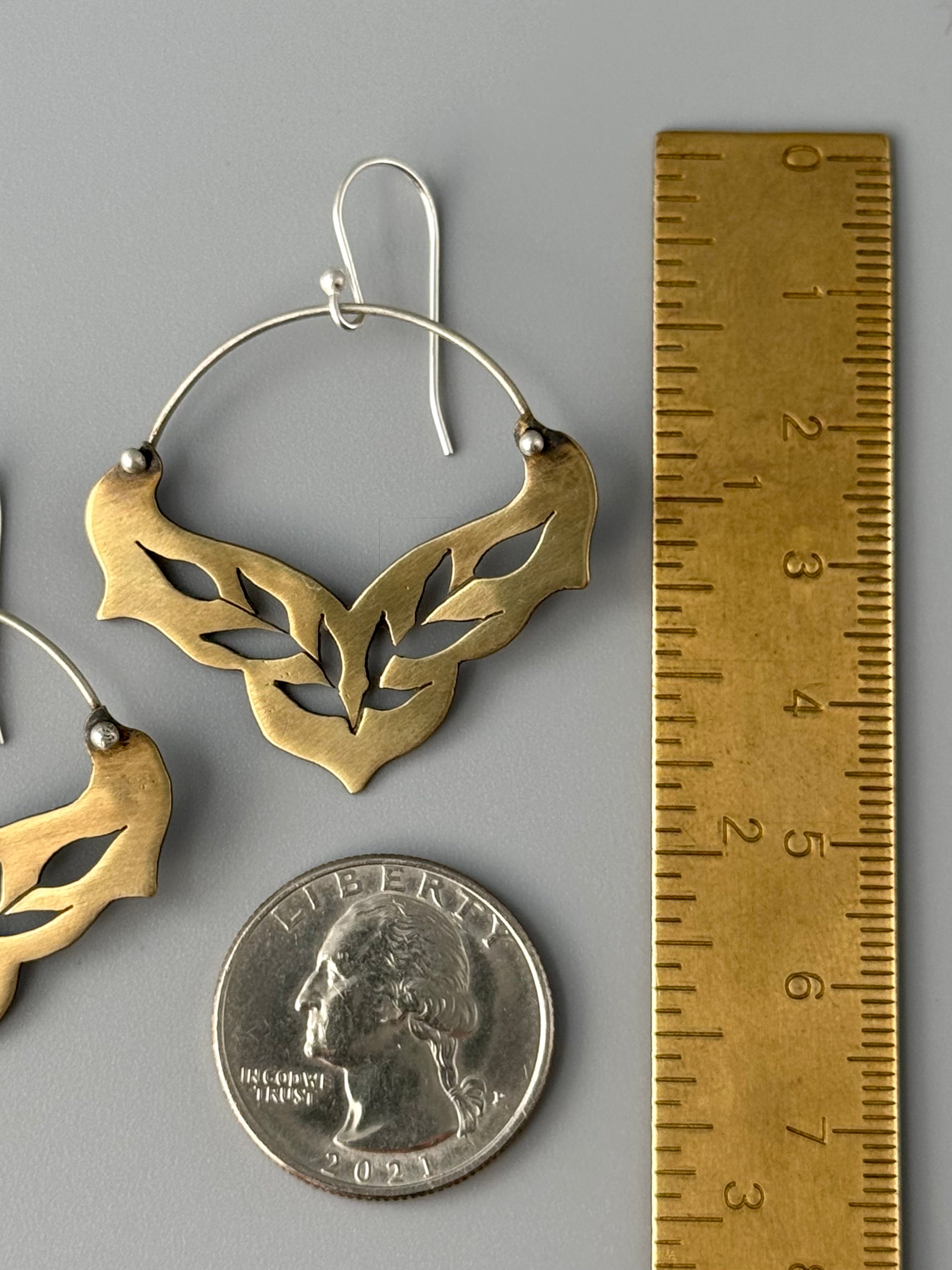 •SWEETGRASS FANCY CRESCENT• mixed metal dangle earrings