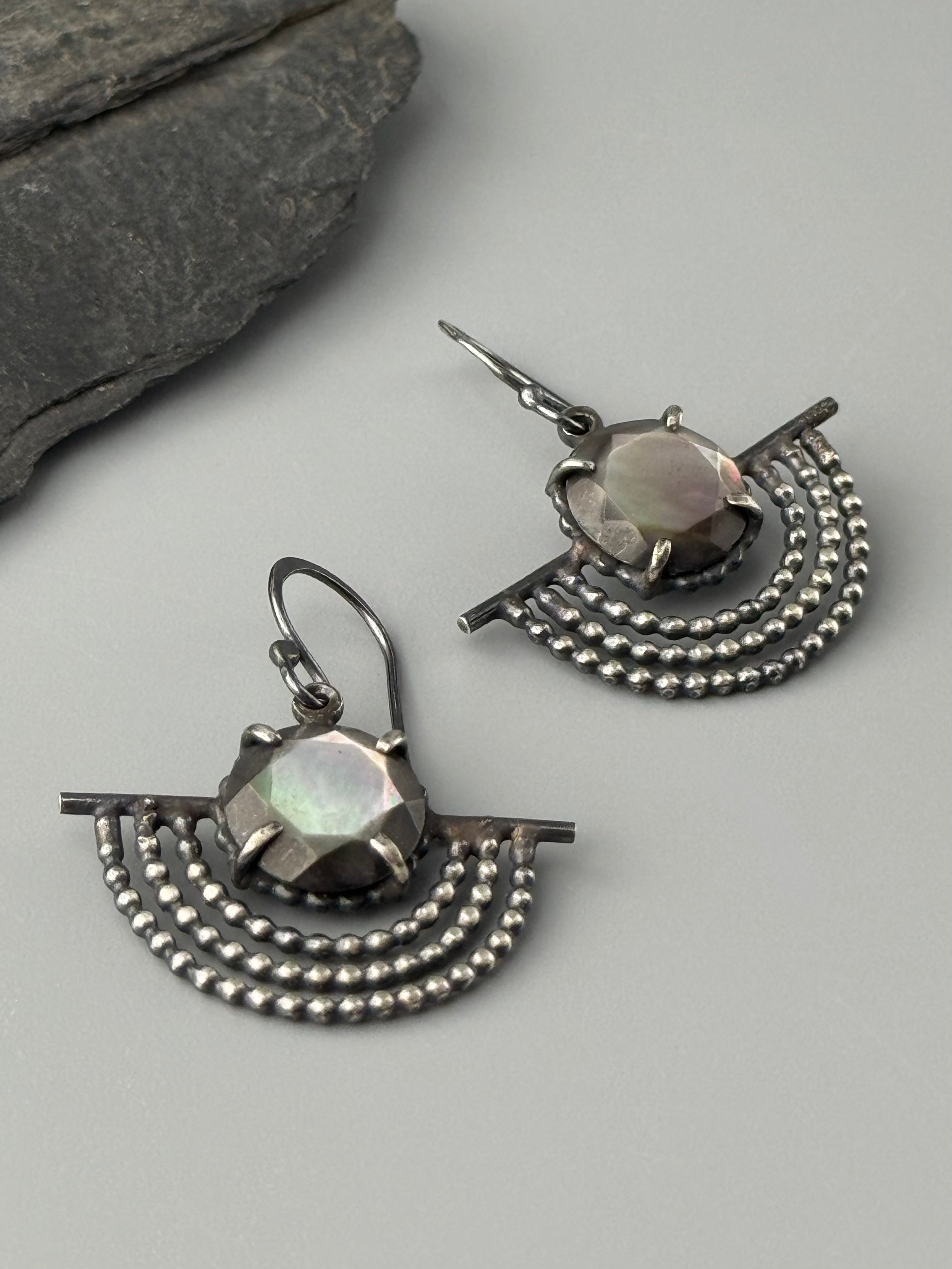 •OUTSTRETCHED WINGS• mother of pearl + silver dangle earrings