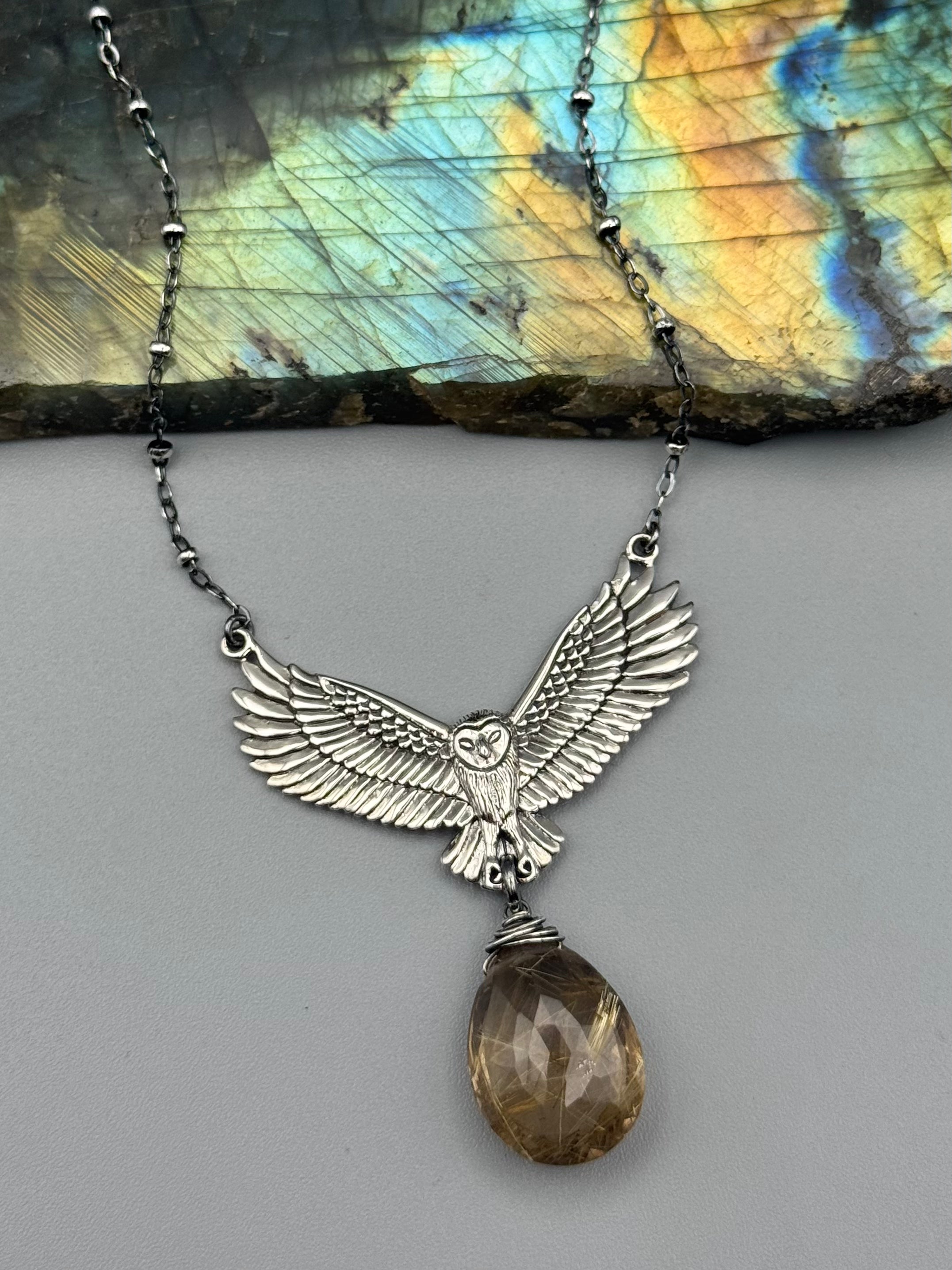•NOCTURNA• rutilated quartz + silver necklace (17"-19" long)