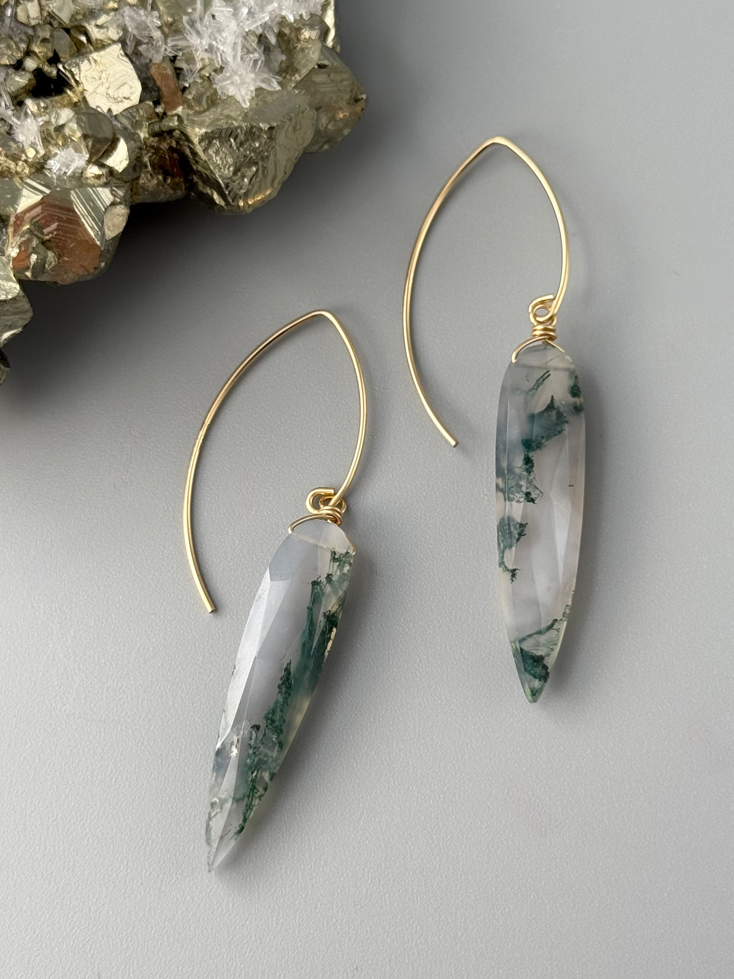 •STRAY• moss agate + gold earrings