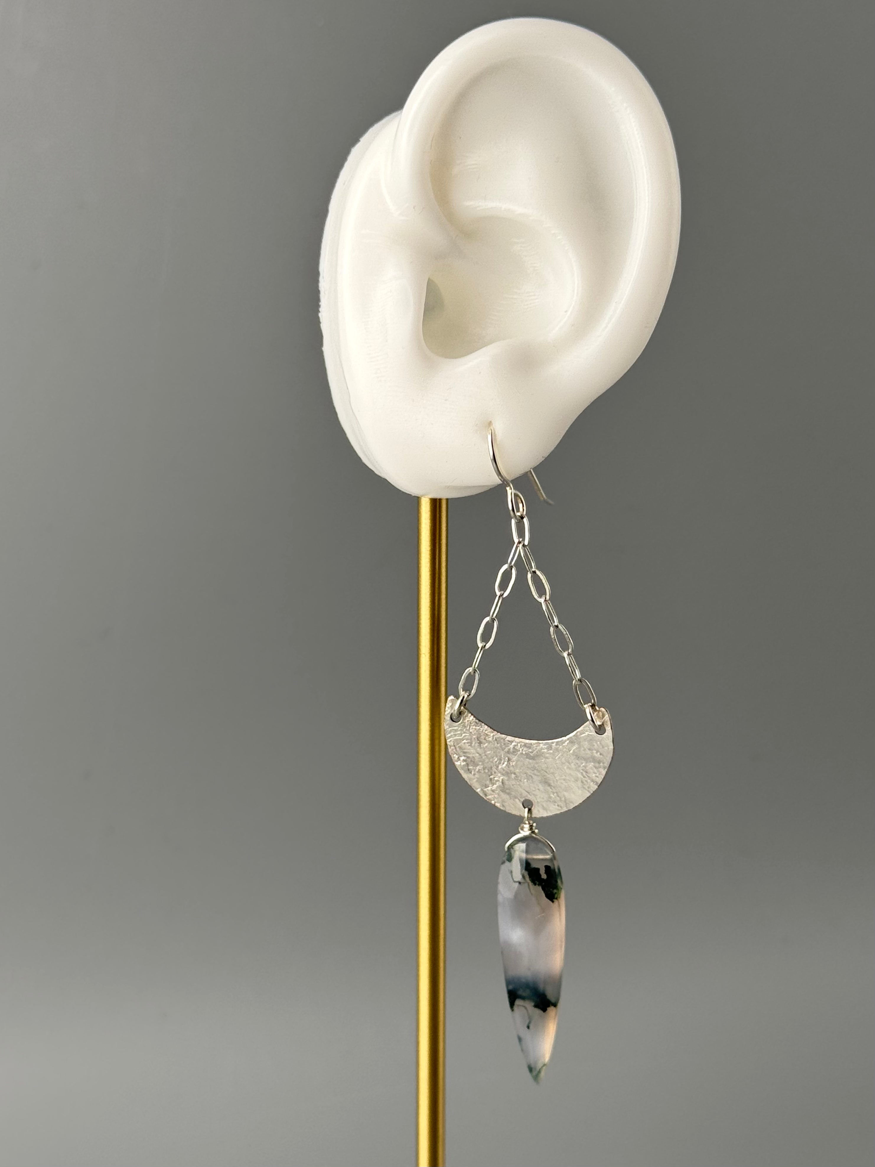 •MOON SHADOW SWING• moss agate + silver earrings