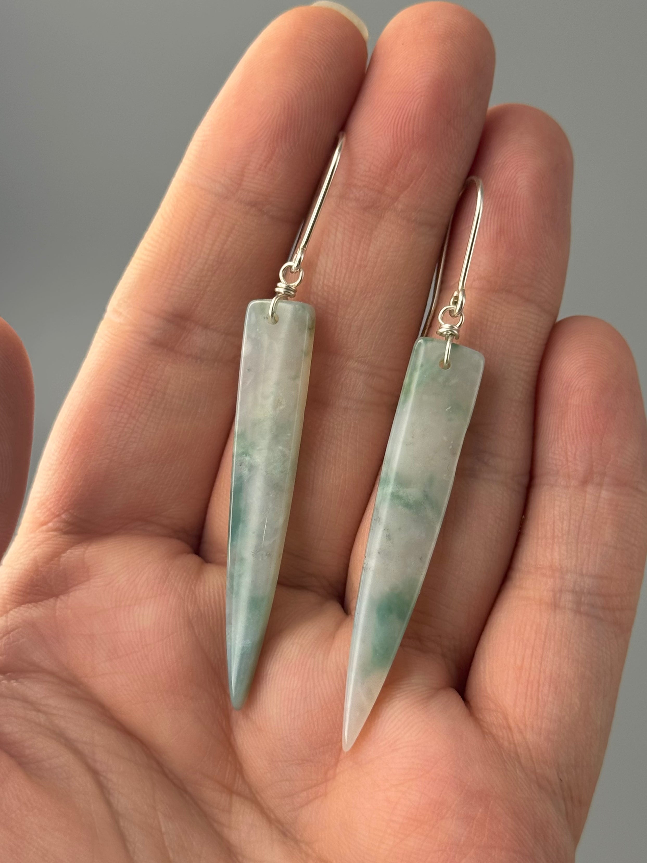 •STRAY• green mountain jade + silver earrings