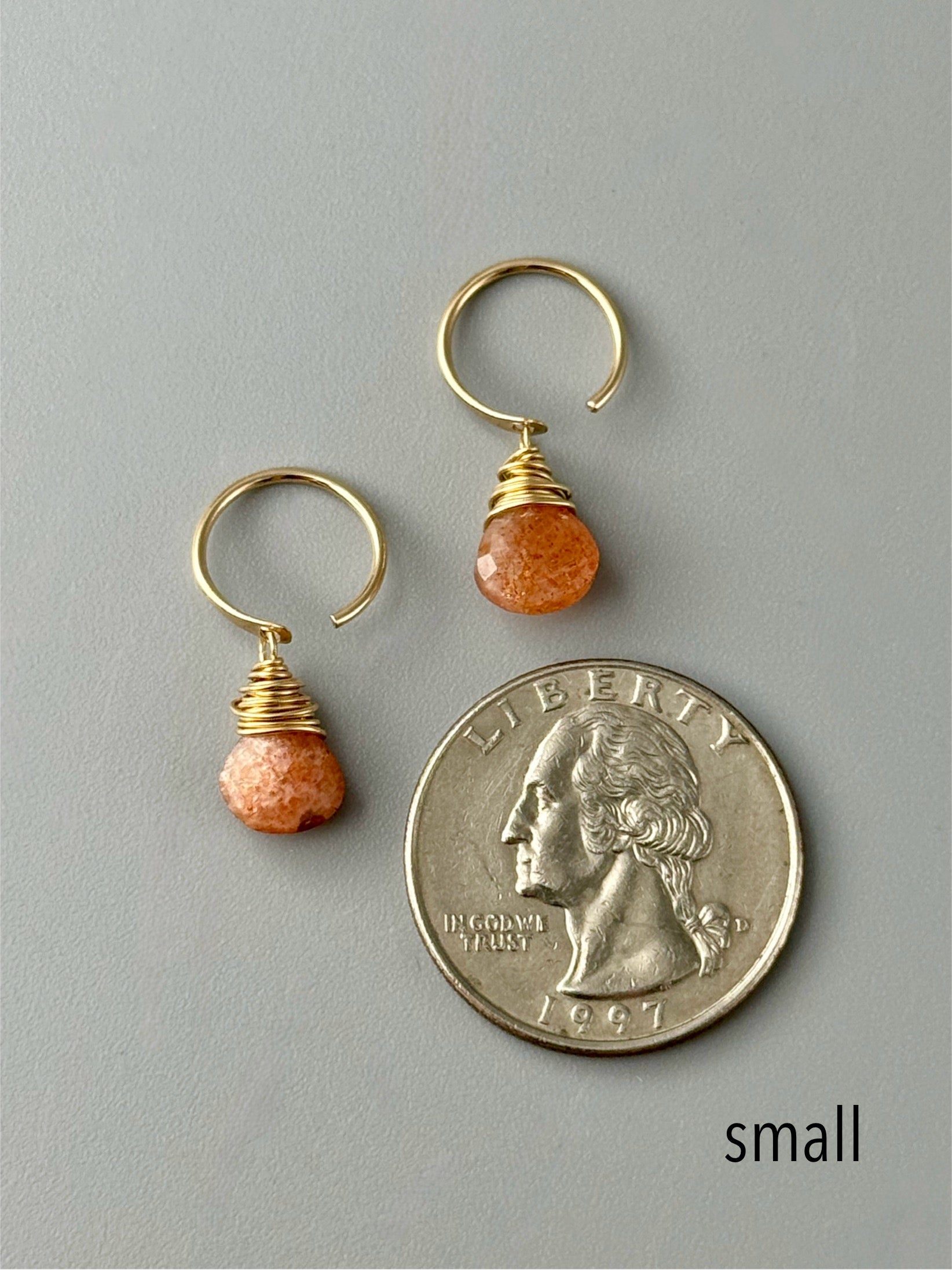 •DANGLE HUG• sunstone + gold earrings