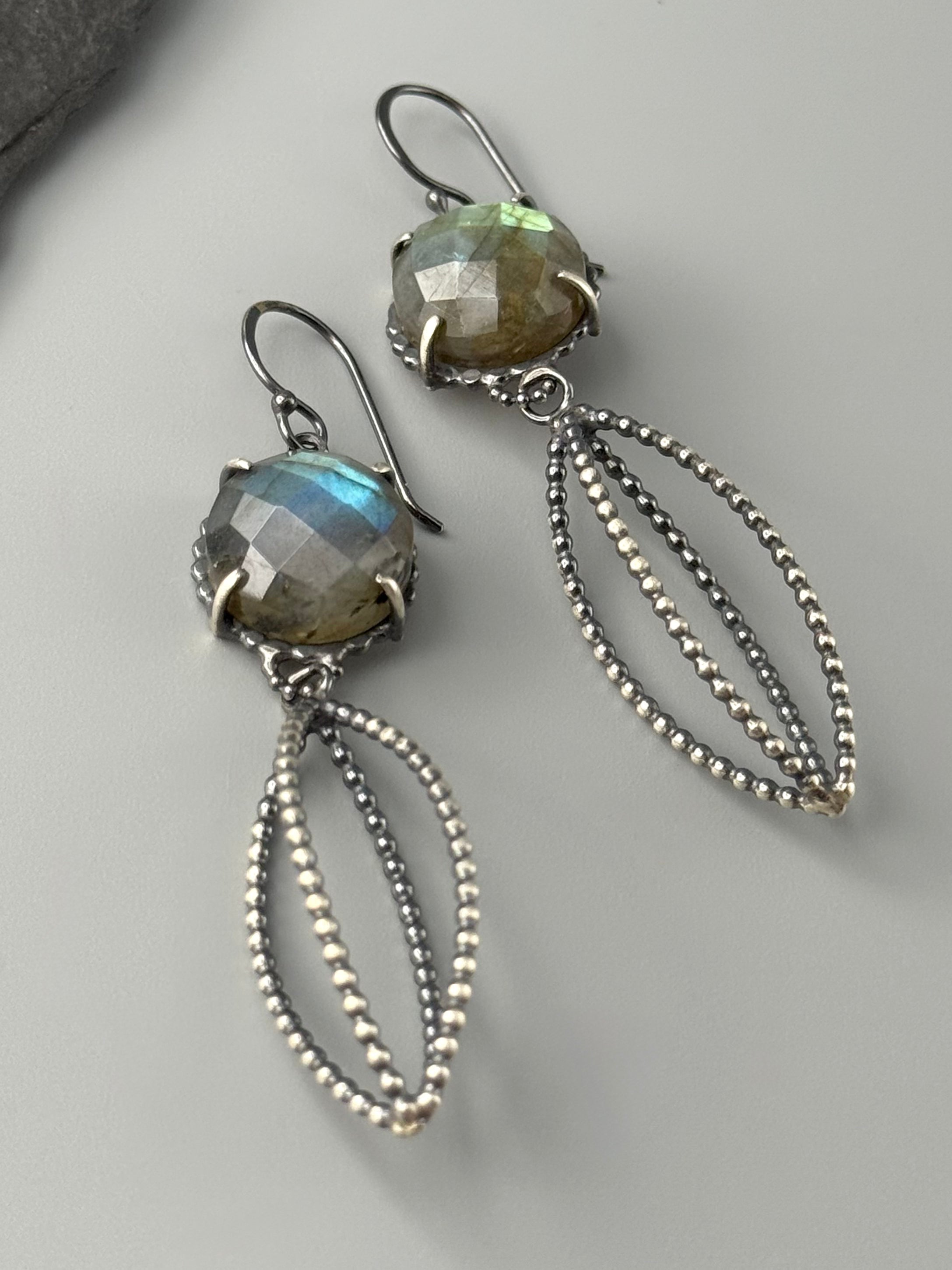 •CAGED• labradorite + silver dangle earrings
