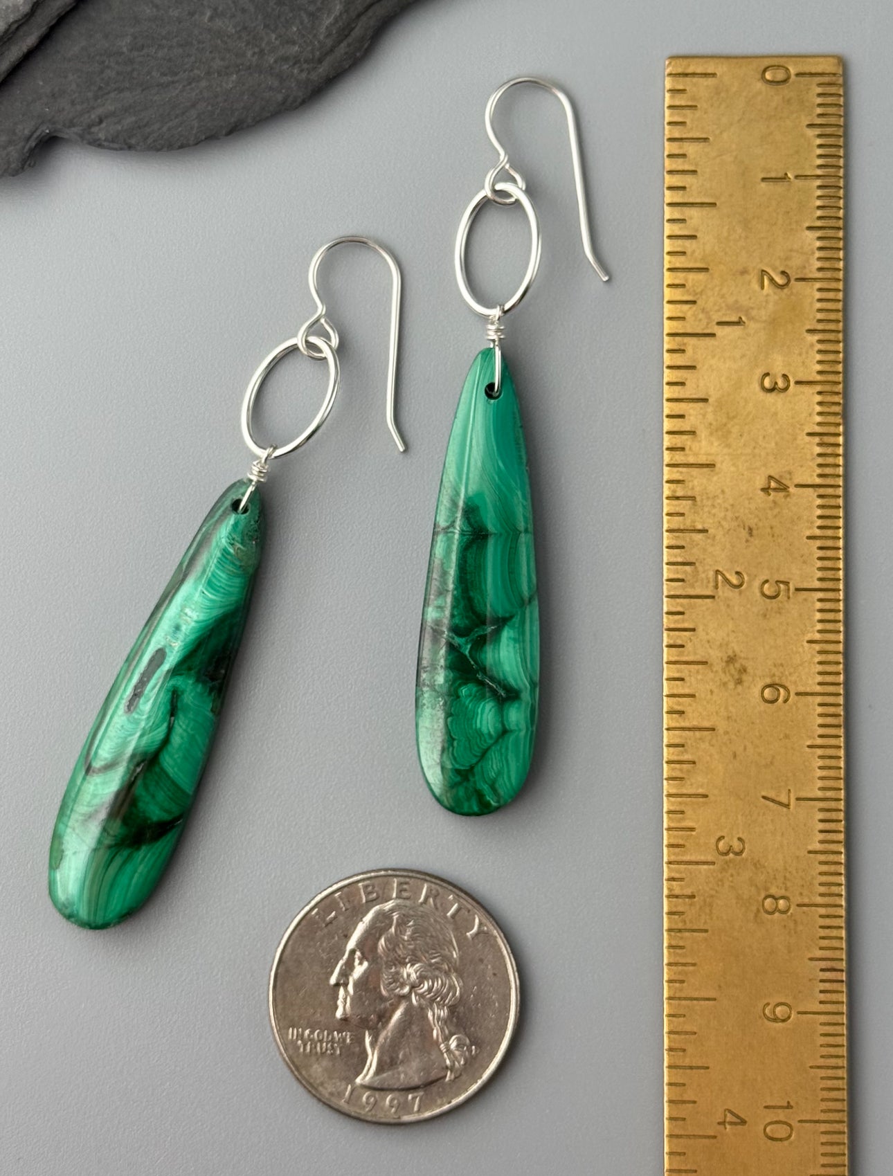 •IO• congolese malachite + silver earrings