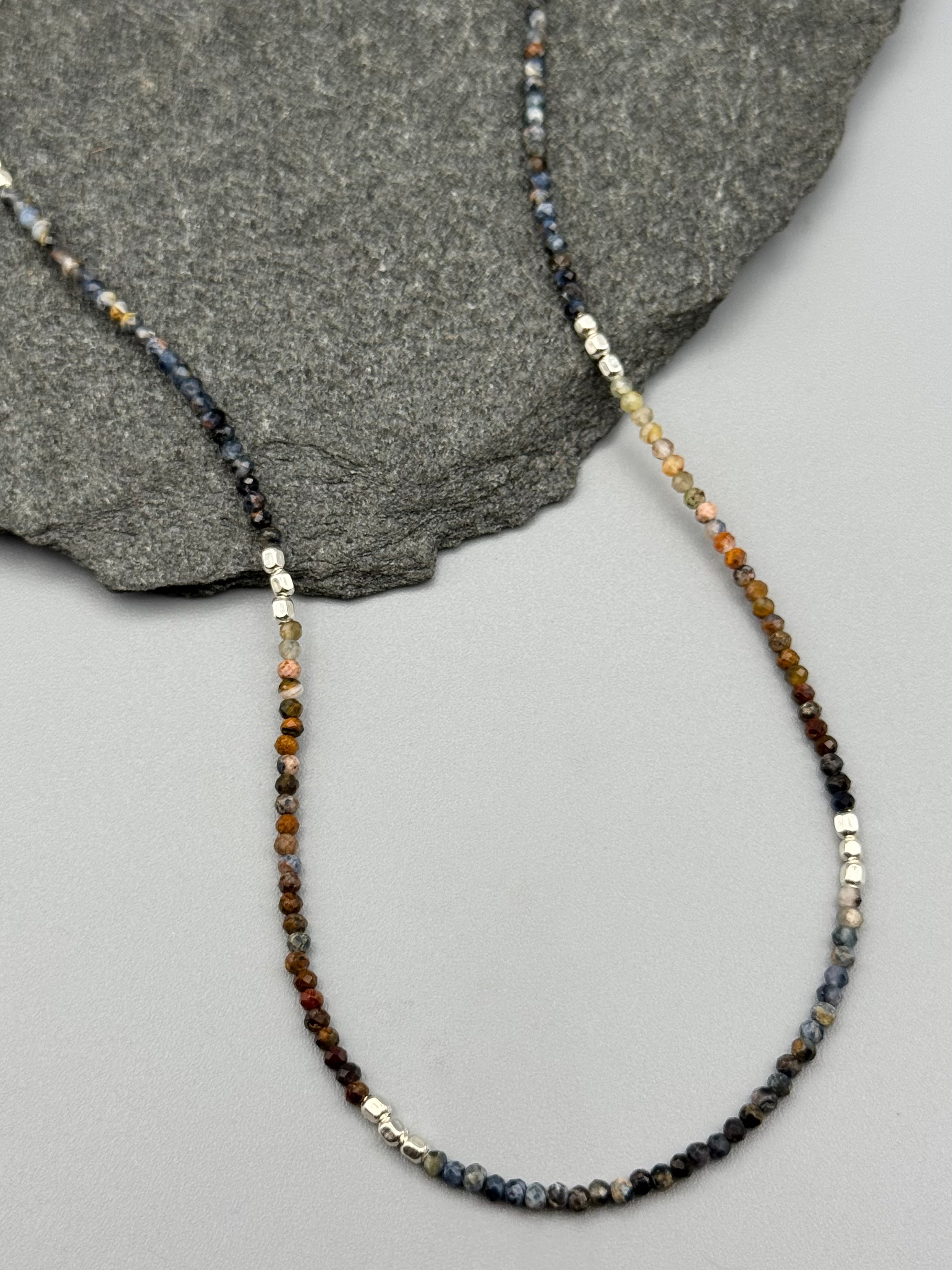 •LIL' NUGGETS• pietersite + silver beaded necklace (16"-17.5" long)