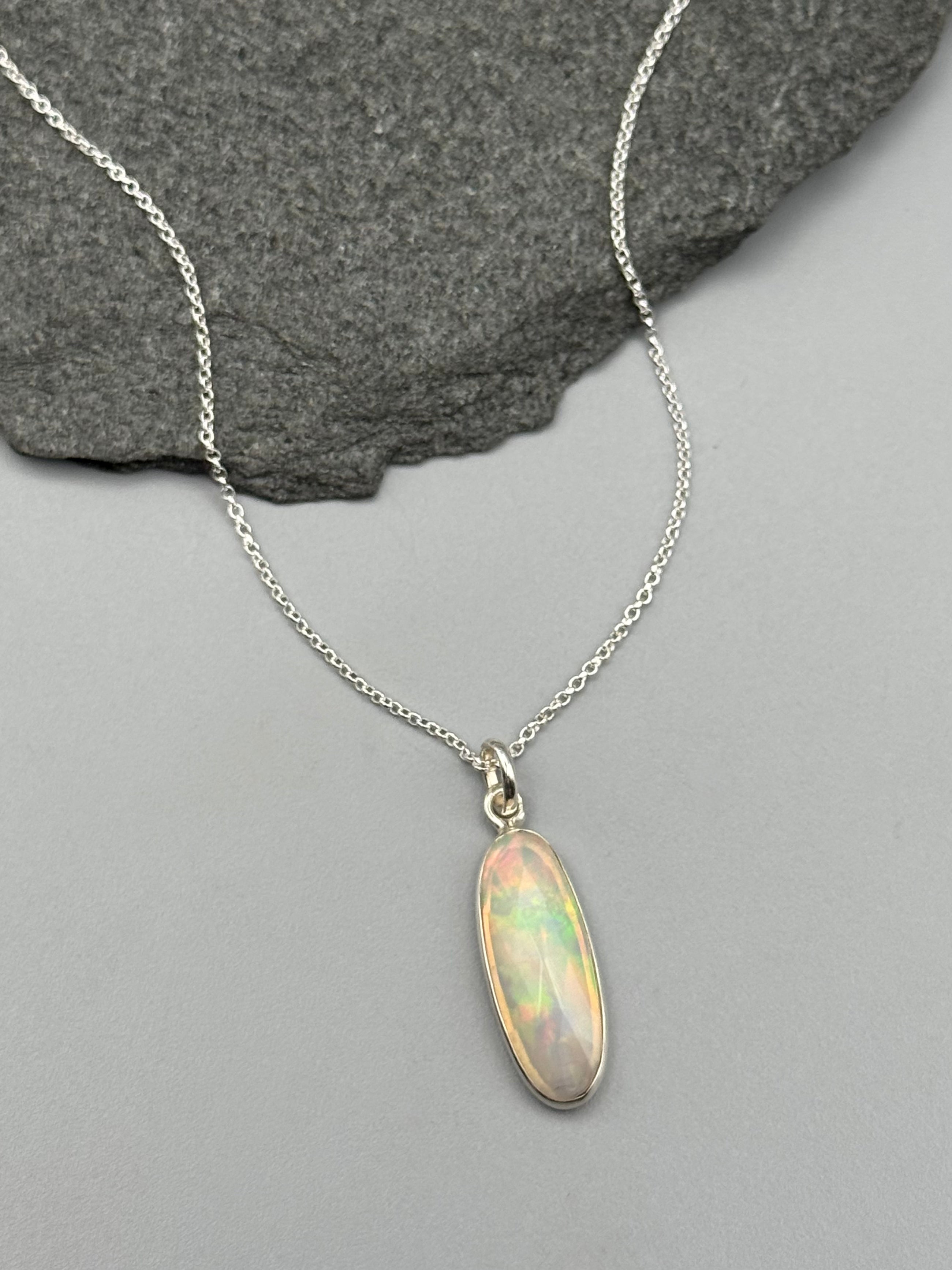 •ETHIOPIAN OPAL - ELONGATED OVAL• sterling silver necklace (18" long)