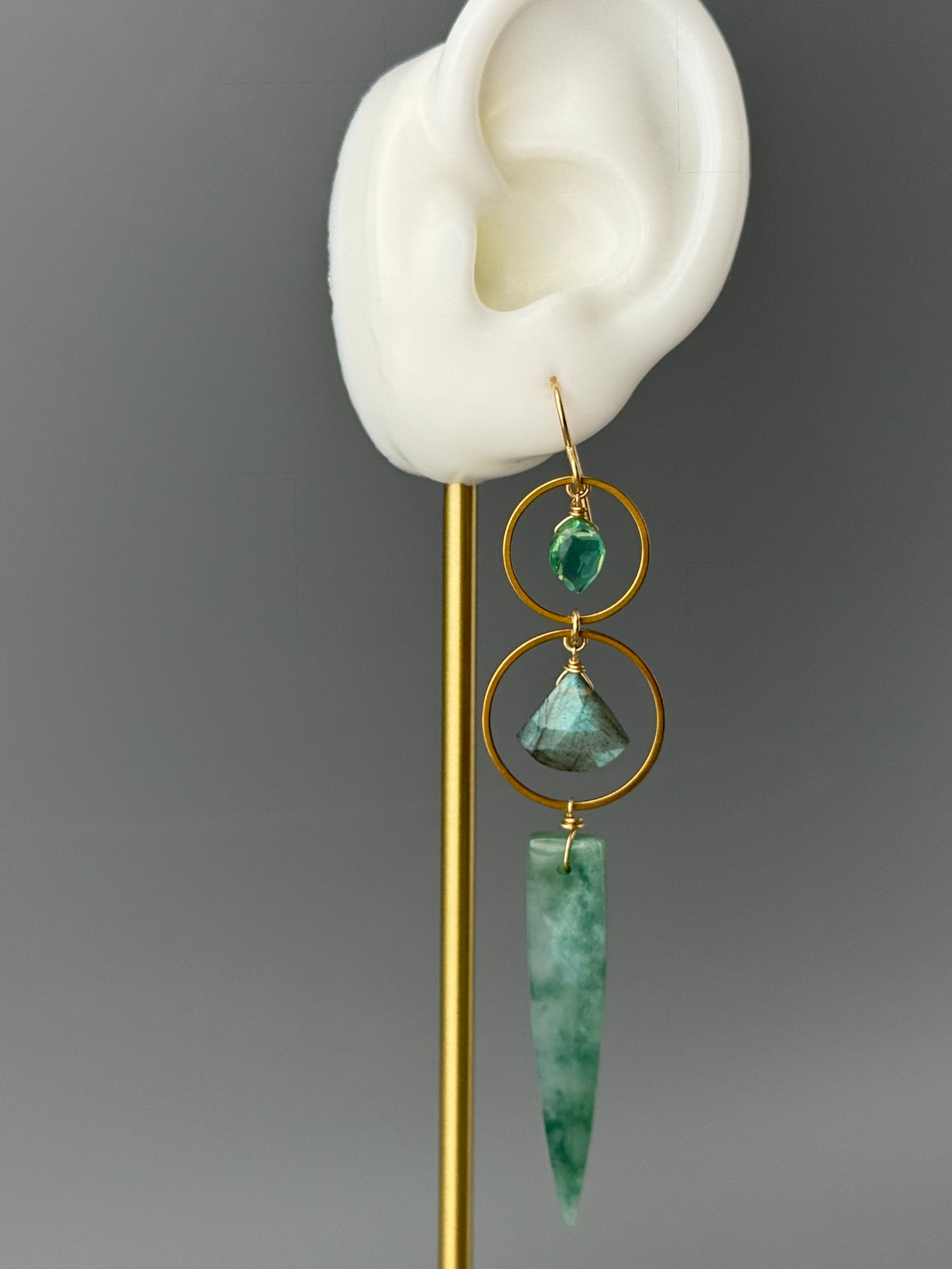 •EQUA-LUNA• paraiba quartz + labradorite + green mountain jade gold earrings