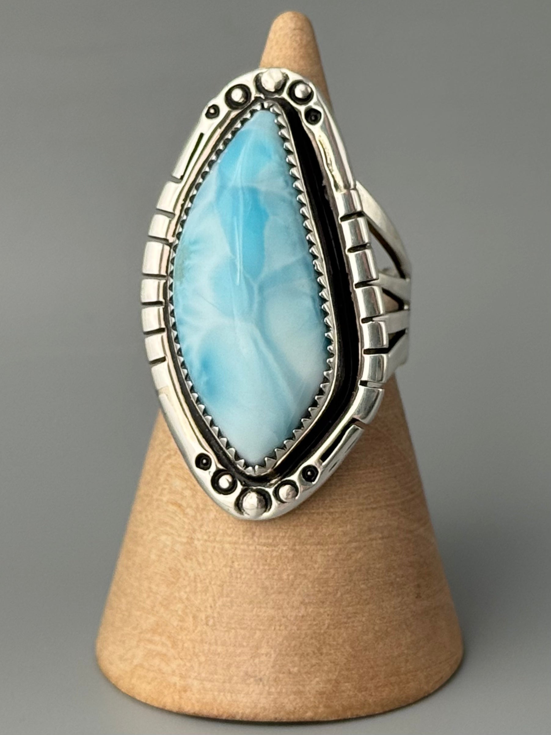 •LARIMAR - ORENDA• Navajo silver ring (size 7.5)