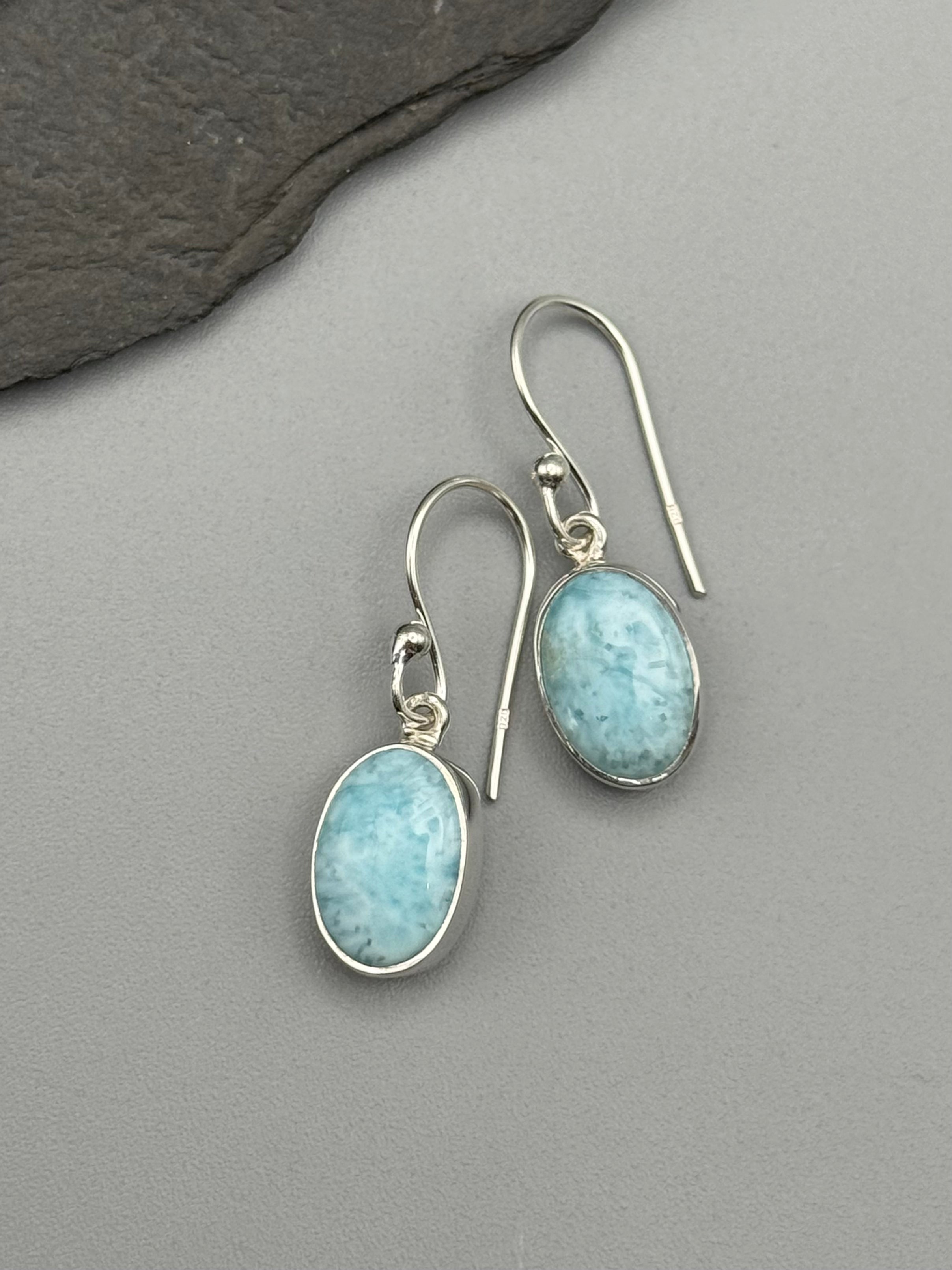 •LARIMAR - OVAL• silver dangle earrings