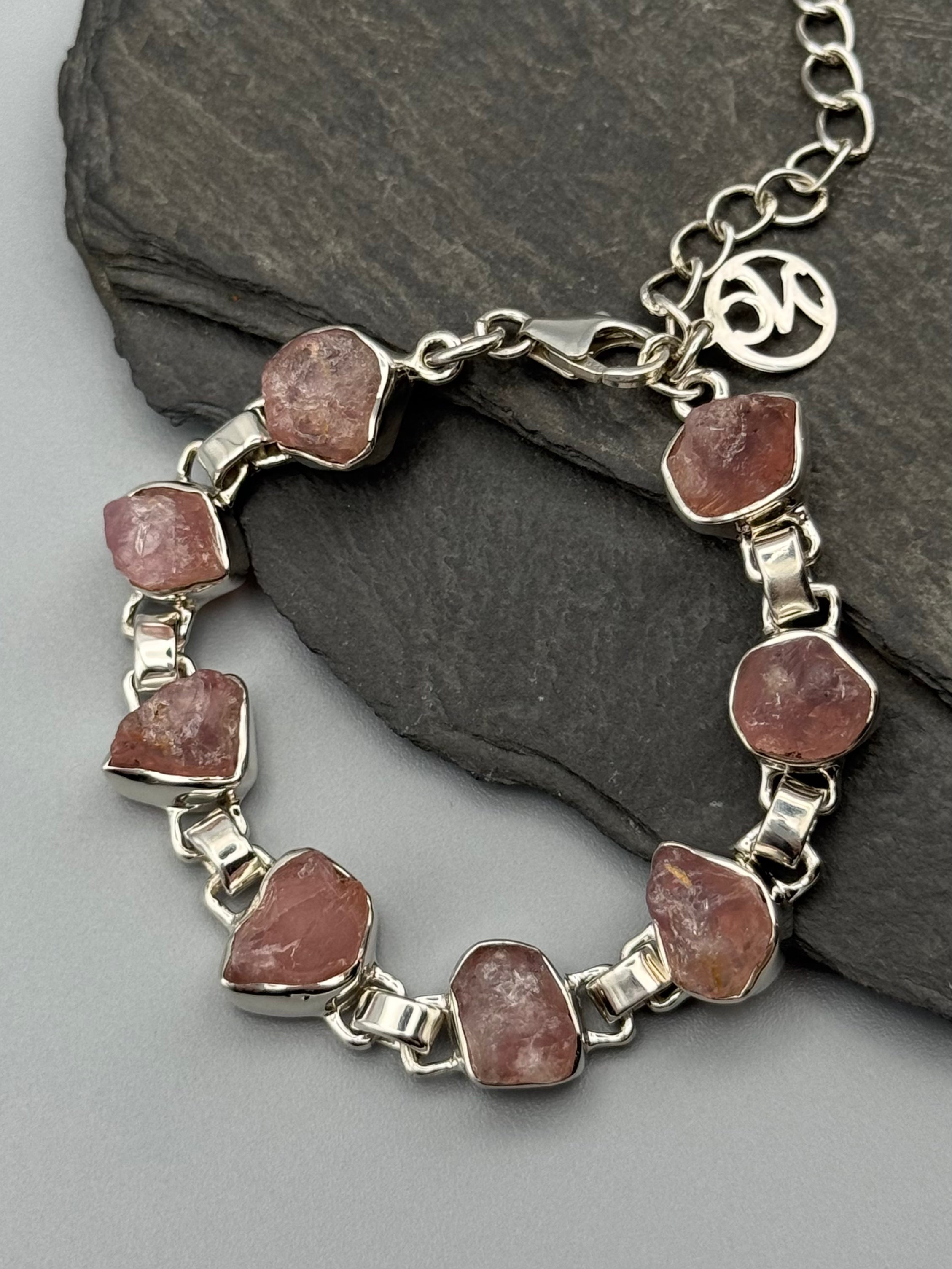 •ROSE QUARTZ - FREEFORM• linked silver bracelet (6.25" - 8")