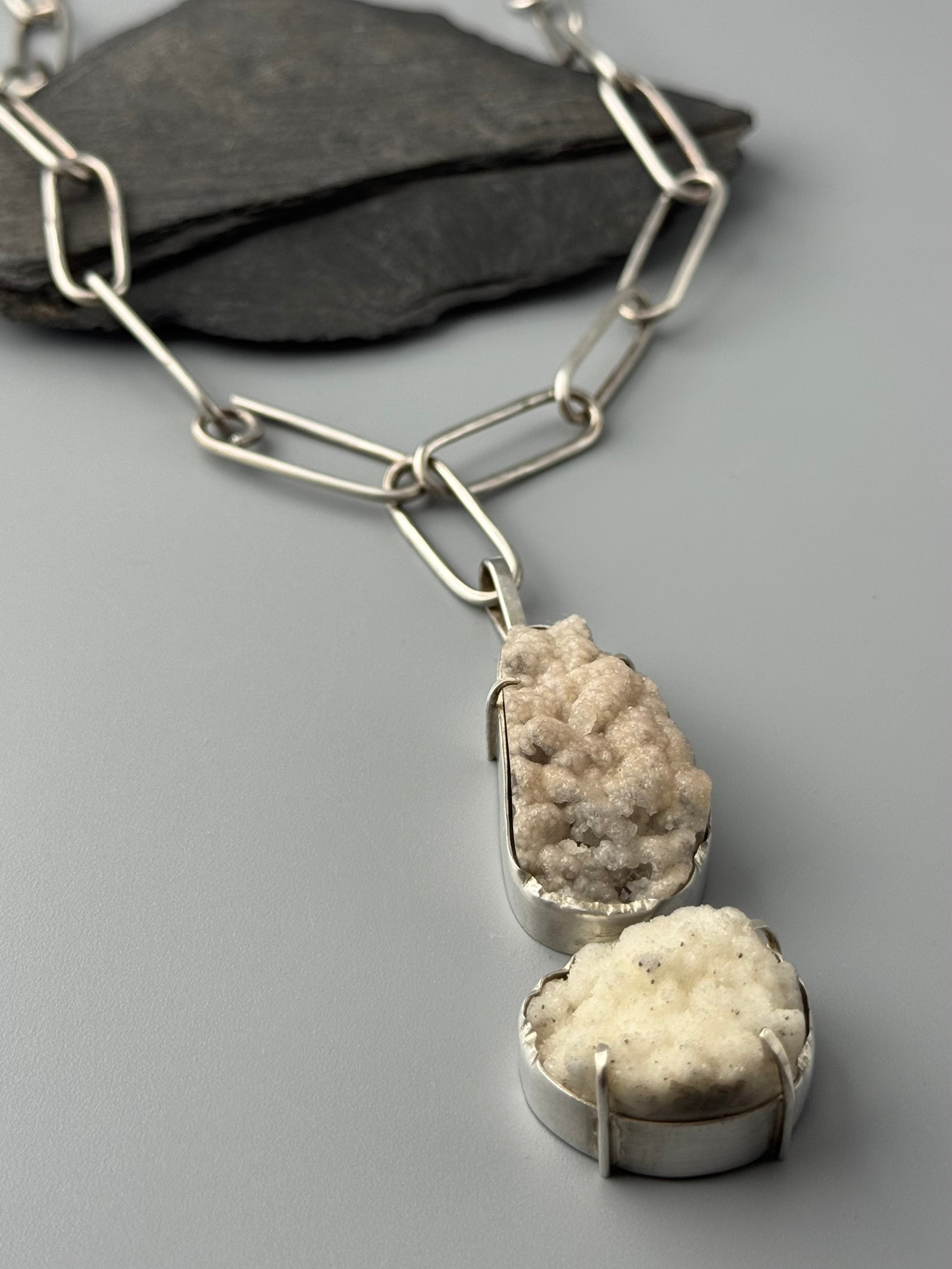 •FLOCK• double druzy + silver necklace (adj to 18")